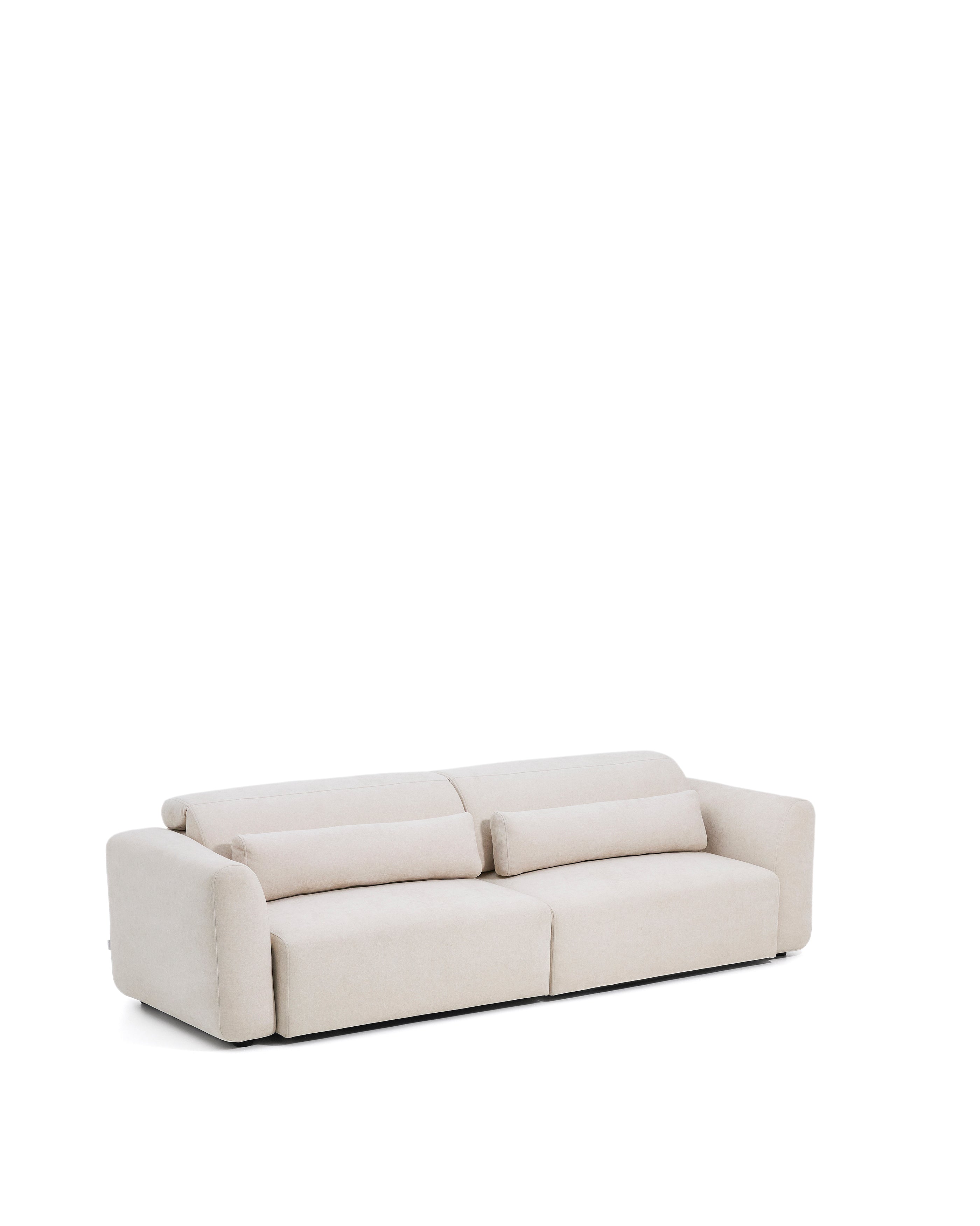 Lares 4-seater sofa with motorised sliding seats and reclining headrest in beige chenille 290cm - Product Image