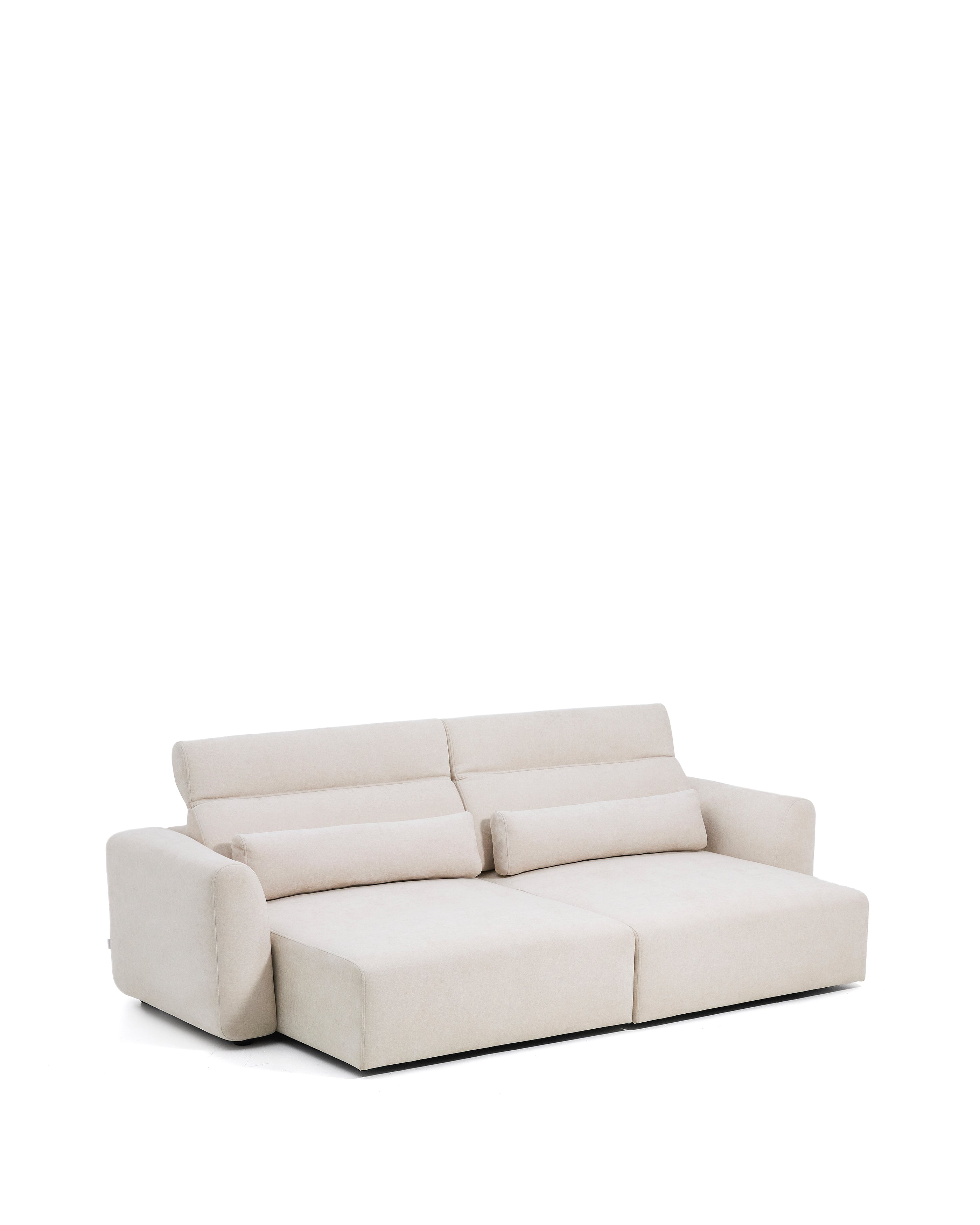 Lares 4-seater sofa with motorised sliding seats and reclining headrest in beige chenille 290cm - Product Image
