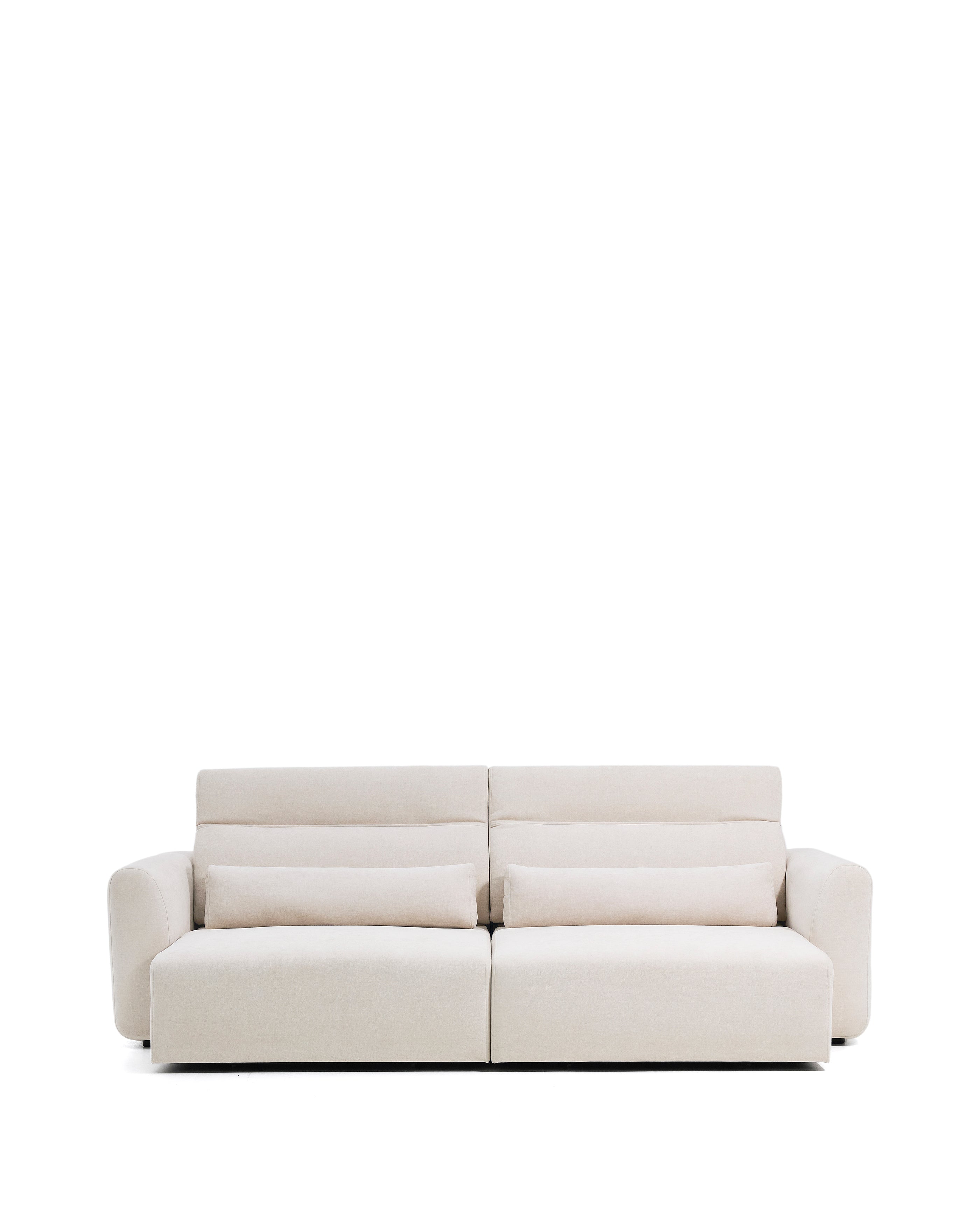 Lares 4-seater sofa with motorised sliding seats and reclining headrest in beige chenille 290cm - Product Image