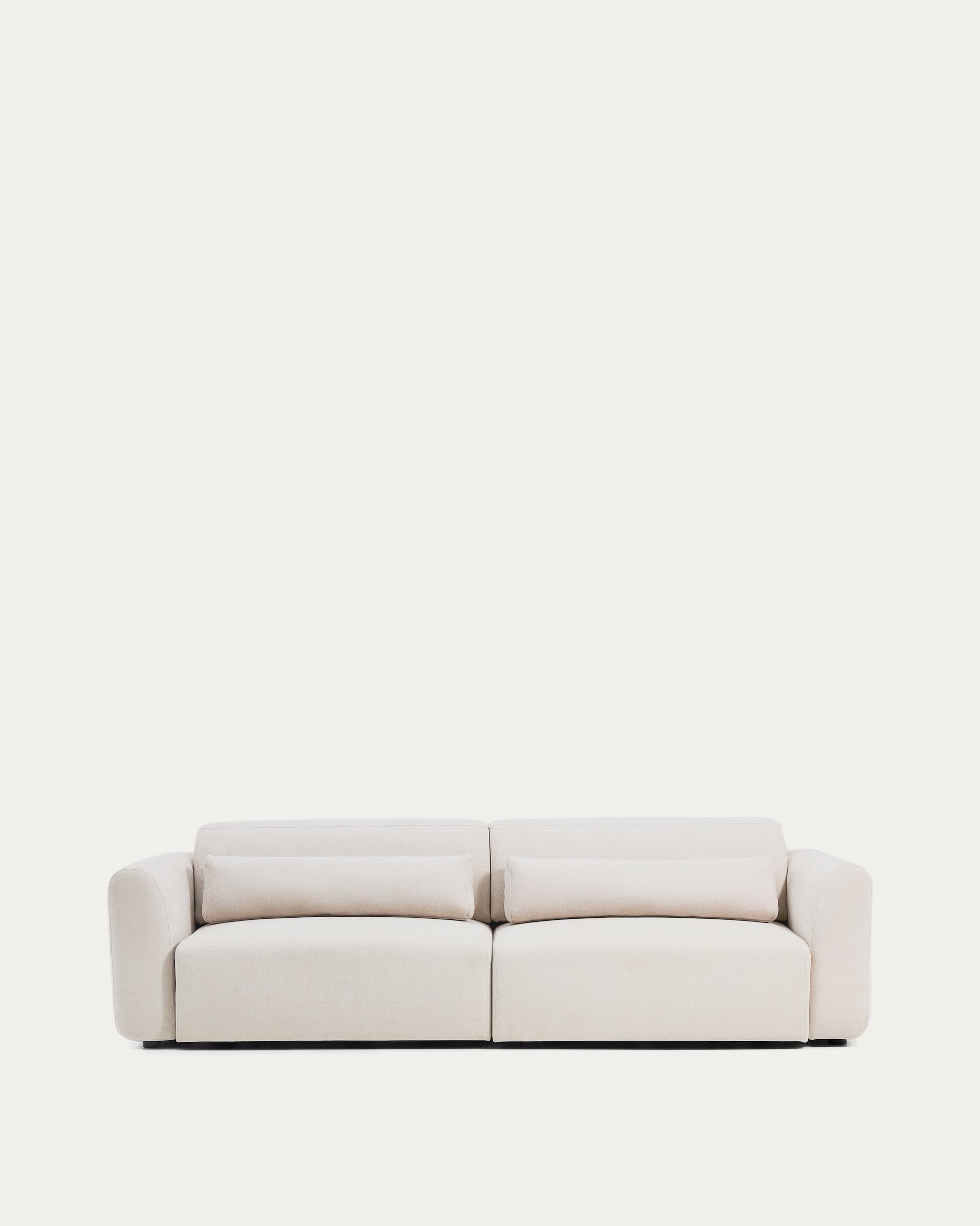 Lares 4-seater sofa with motorised sliding seats and reclining headrest in beige chenille 290cm - Product View