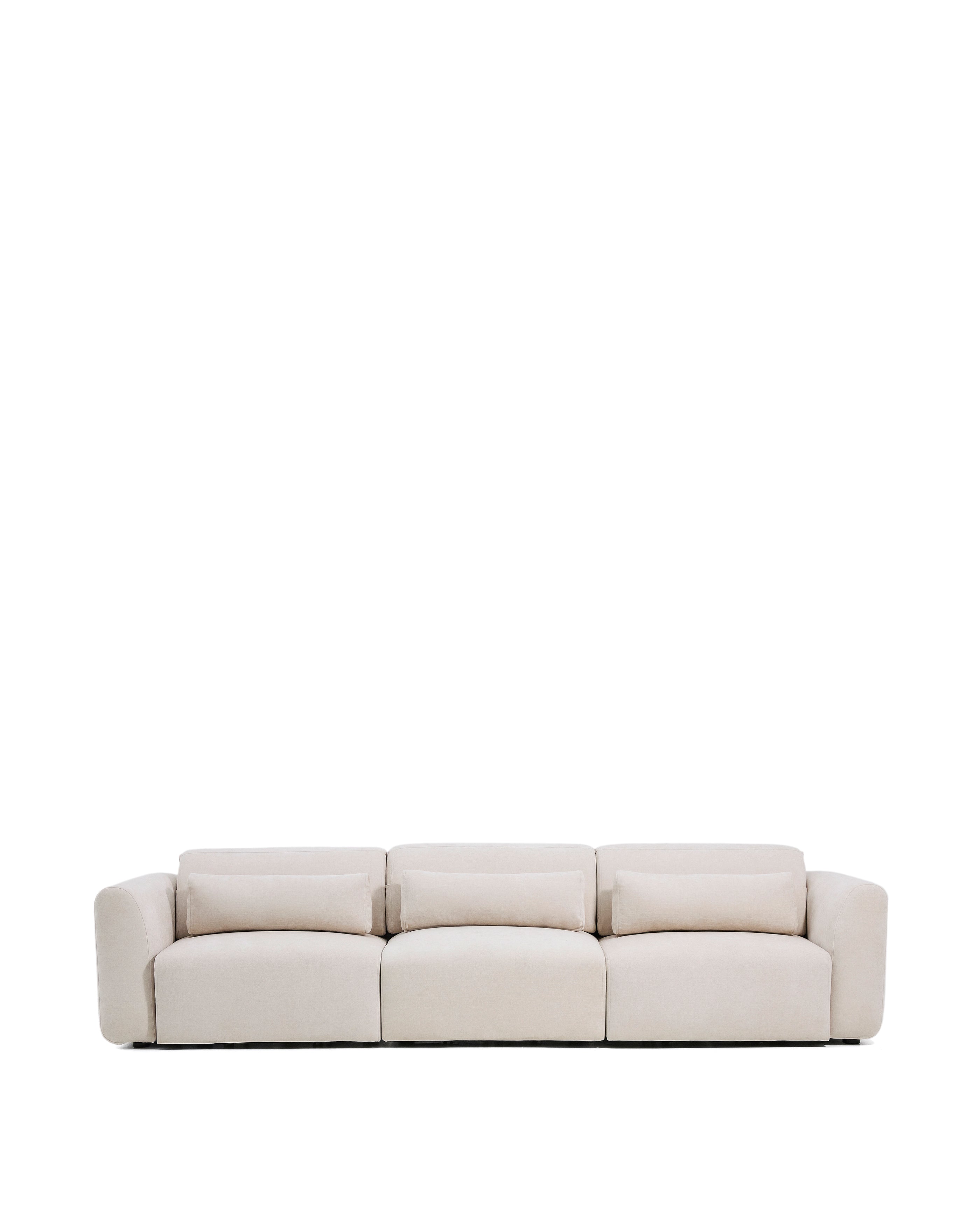 Lares 5-seater sofa with motorised sliding seats and reclining headrest in beige chenille 335cm - Product Image