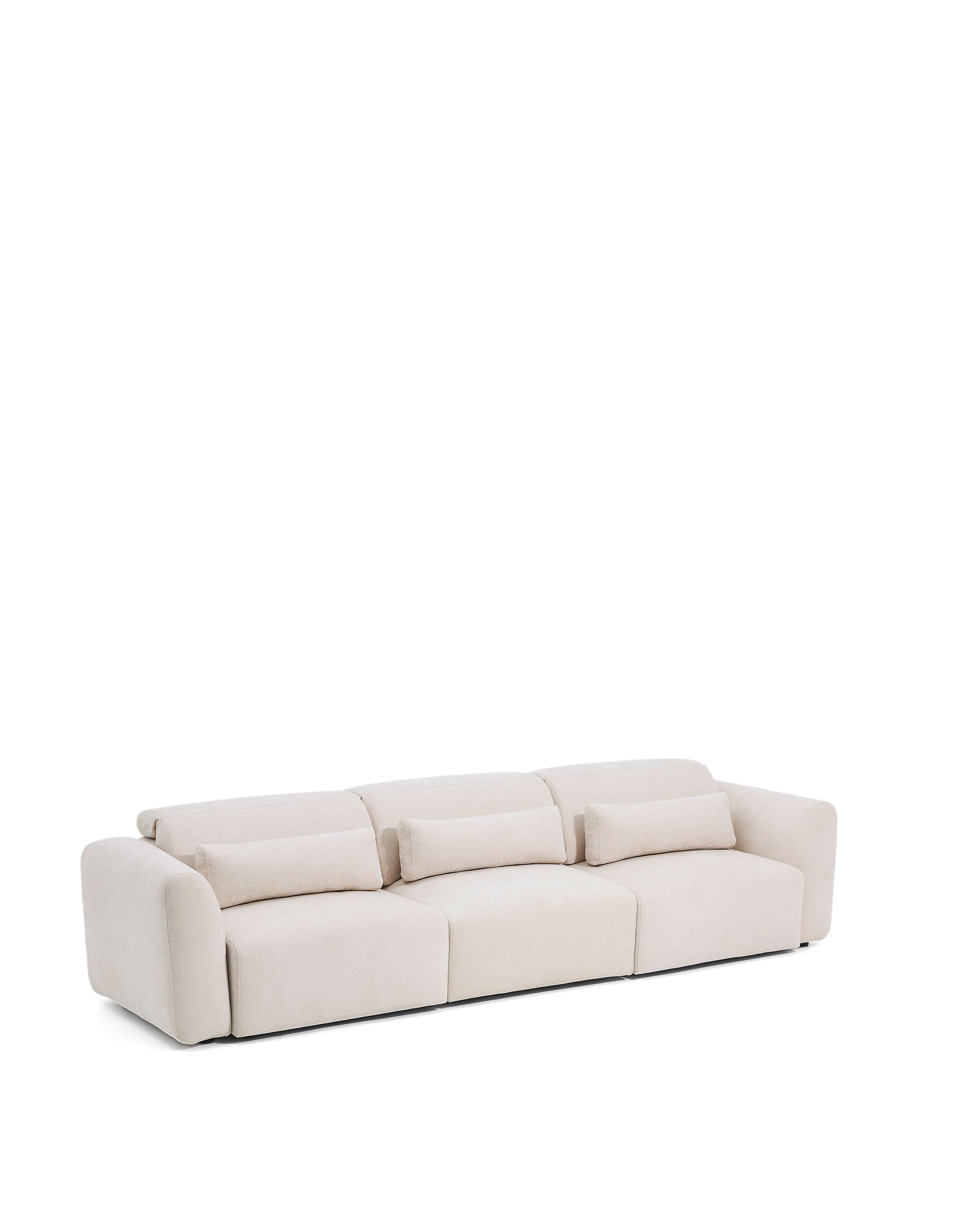 Lares 5-seater sofa with motorised sliding seats and reclining headrest in beige chenille 335cm - Product Image
