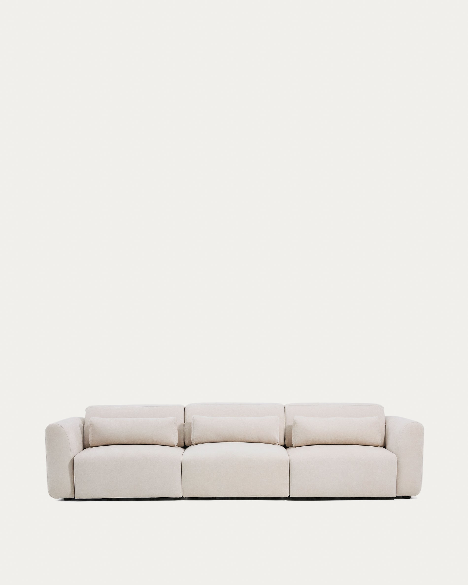 Lares 5-seater sofa with motorised sliding seats and reclining headrest in beige chenille 335cm - Product View