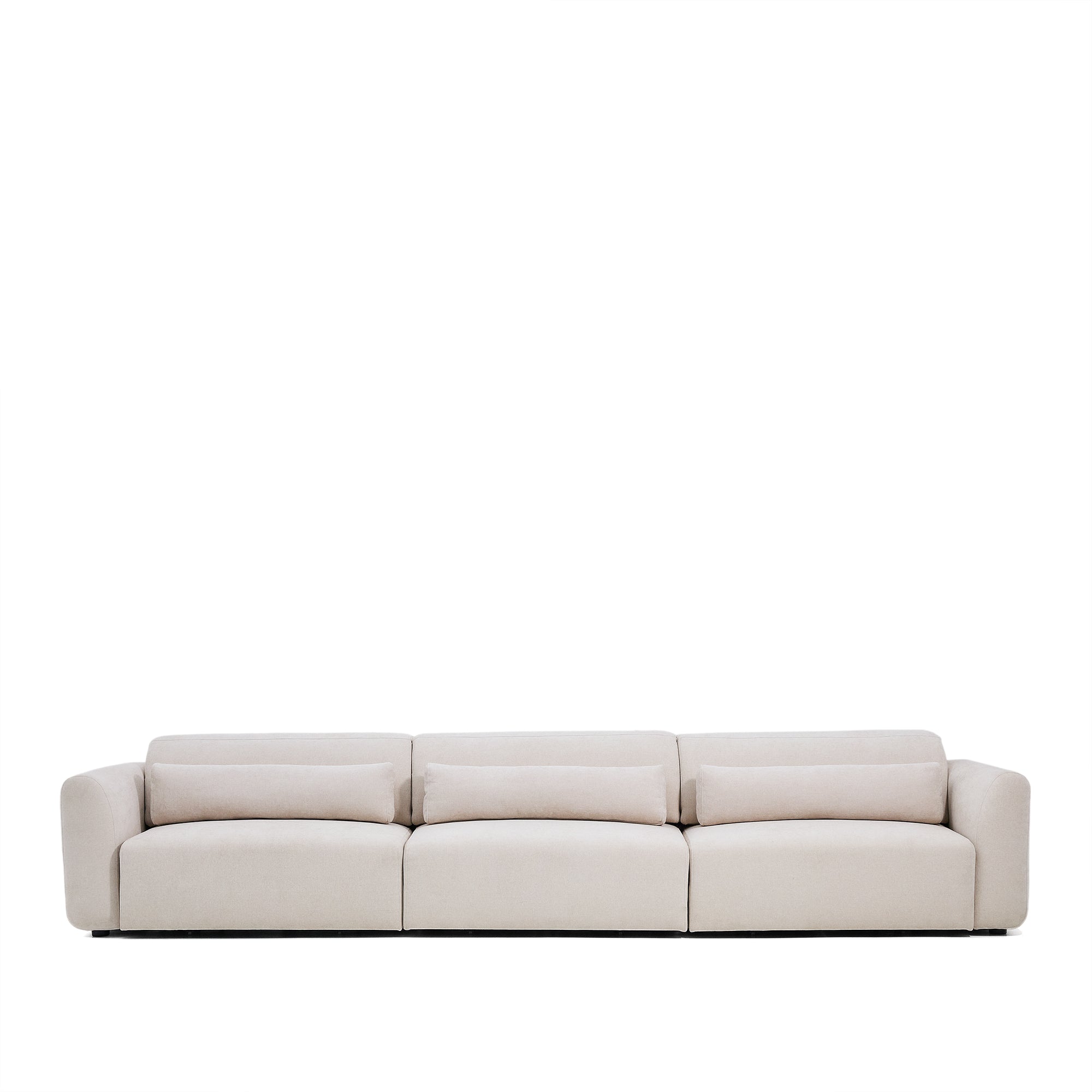 Lares 6-seater sofa with motorised sliding seats and reclining headrest in beige chenille 410cm - Product Image