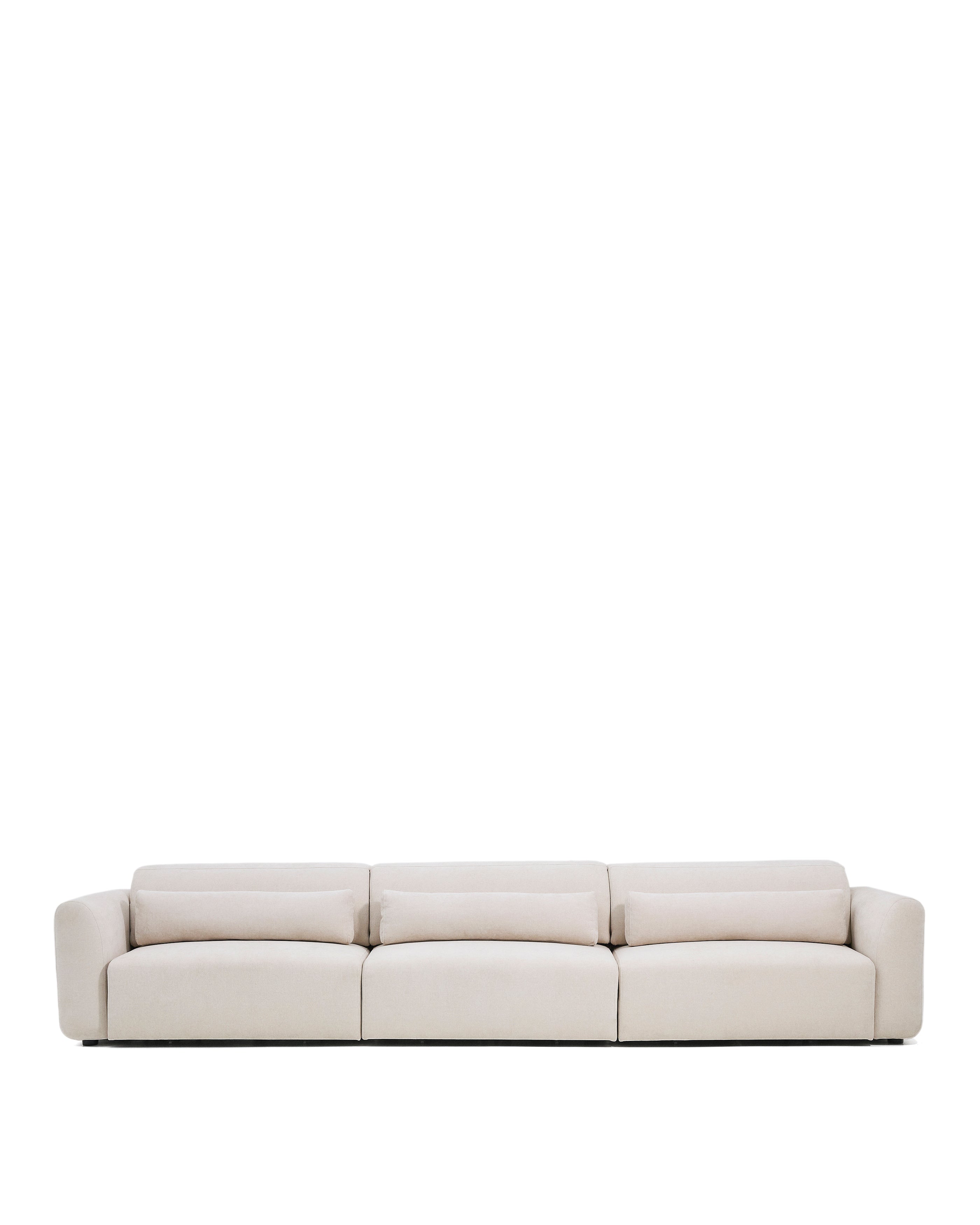 Lares 6-seater sofa with motorised sliding seats and reclining headrest in beige chenille 410cm - Product Image