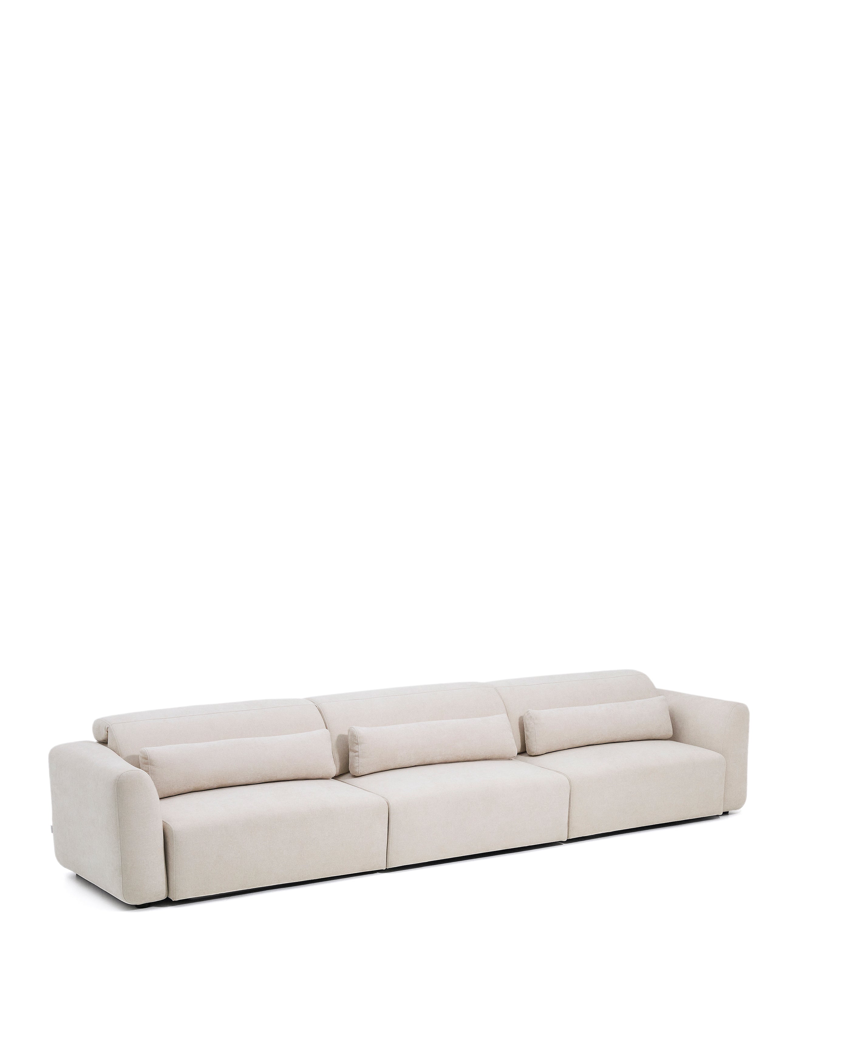 Lares 6-seater sofa with motorised sliding seats and reclining headrest in beige chenille 410cm - Product Image
