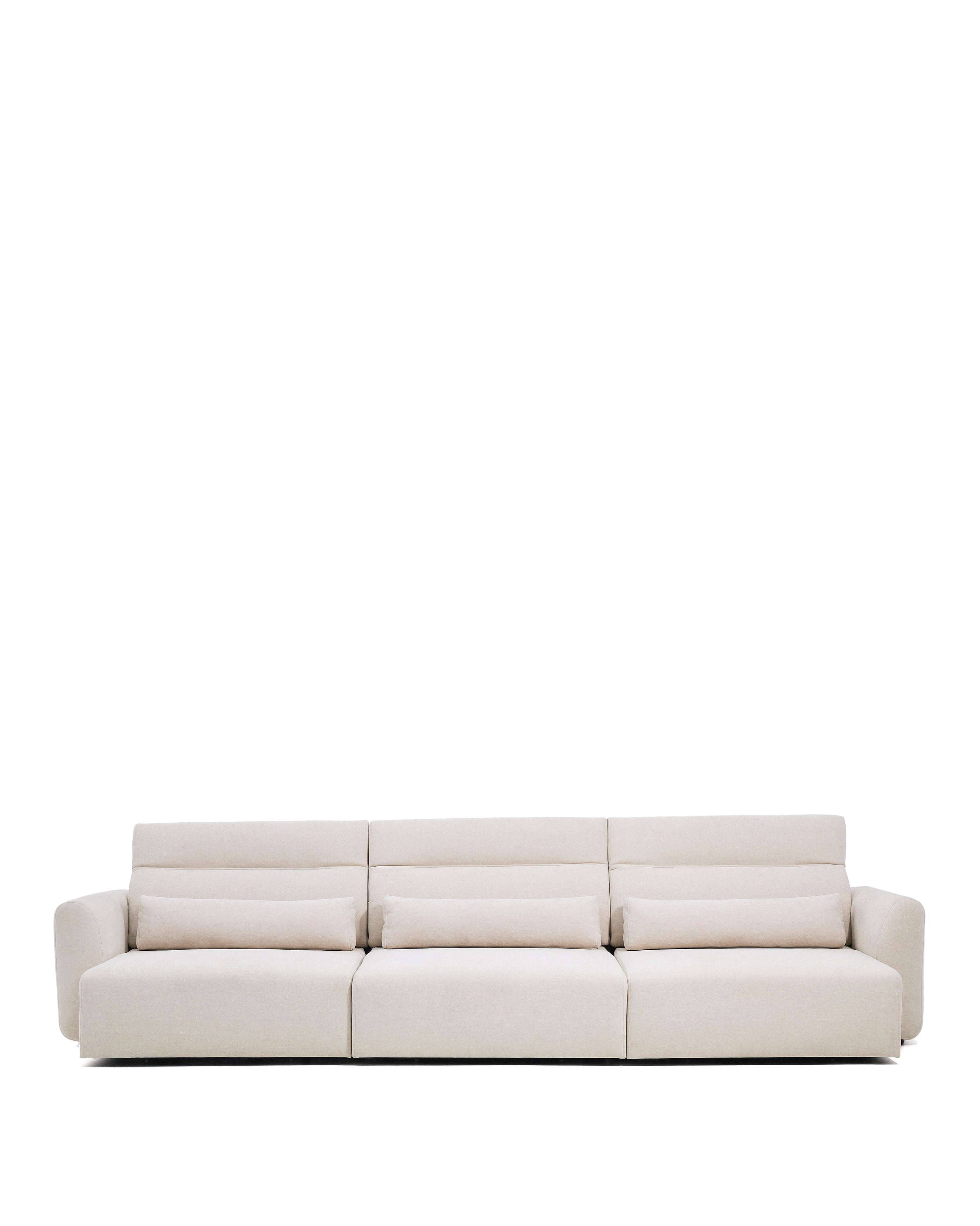 Lares 6-seater sofa with motorised sliding seats and reclining headrest in beige chenille 410cm - Product Image