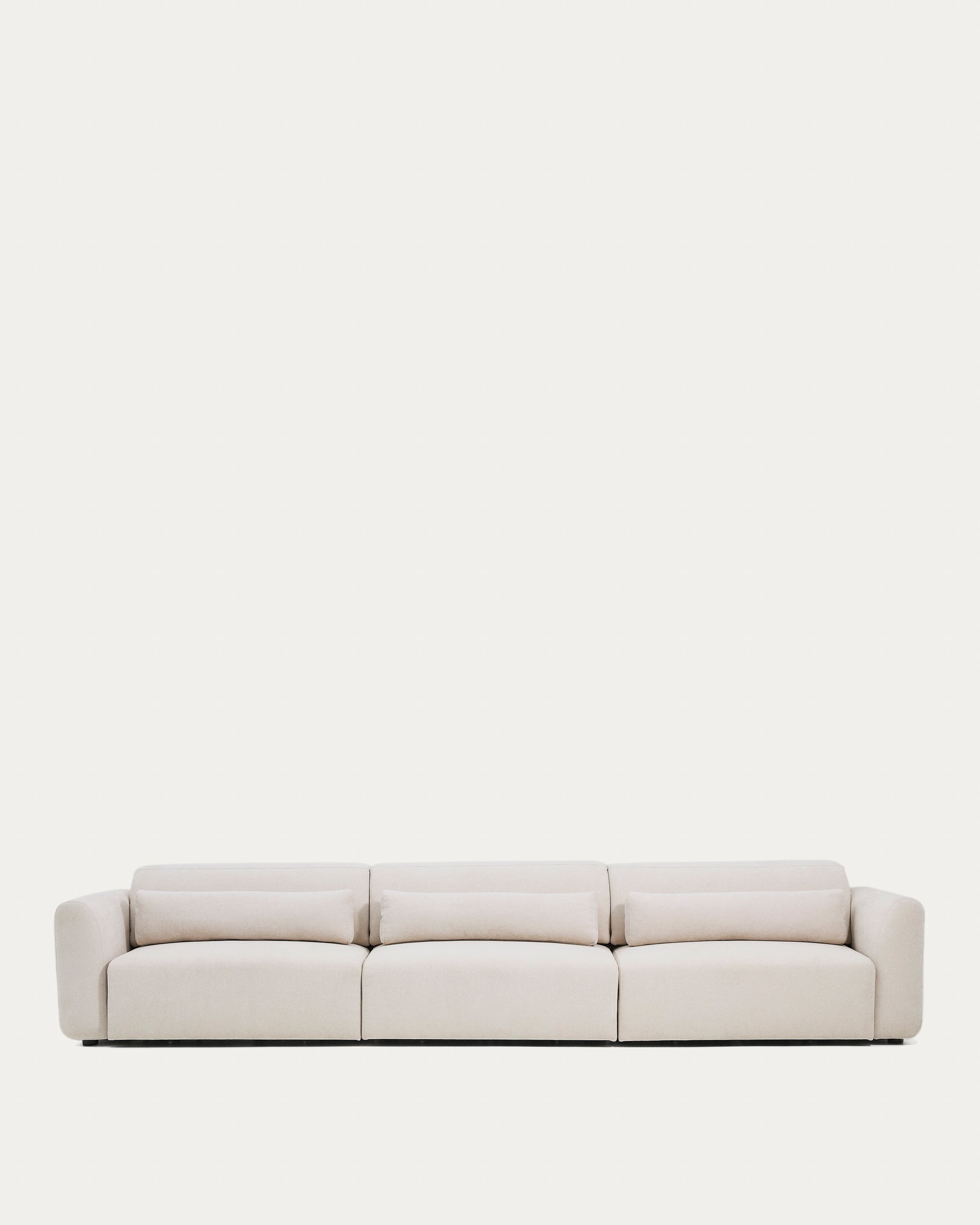Lares 6-seater sofa with motorised sliding seats and reclining headrest in beige chenille 410cm - Product View