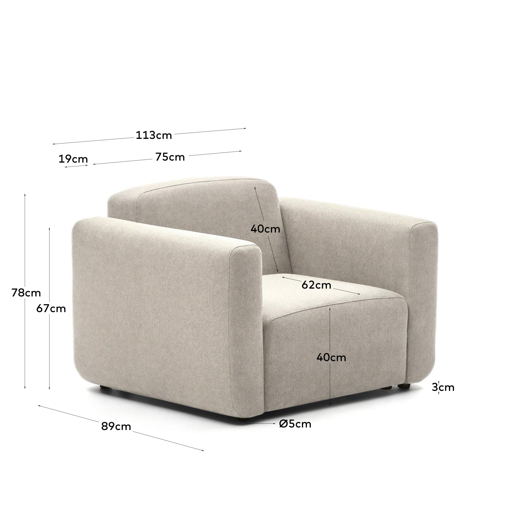 Neom modular armchair in beige FSC Mix Credit - Measurements
