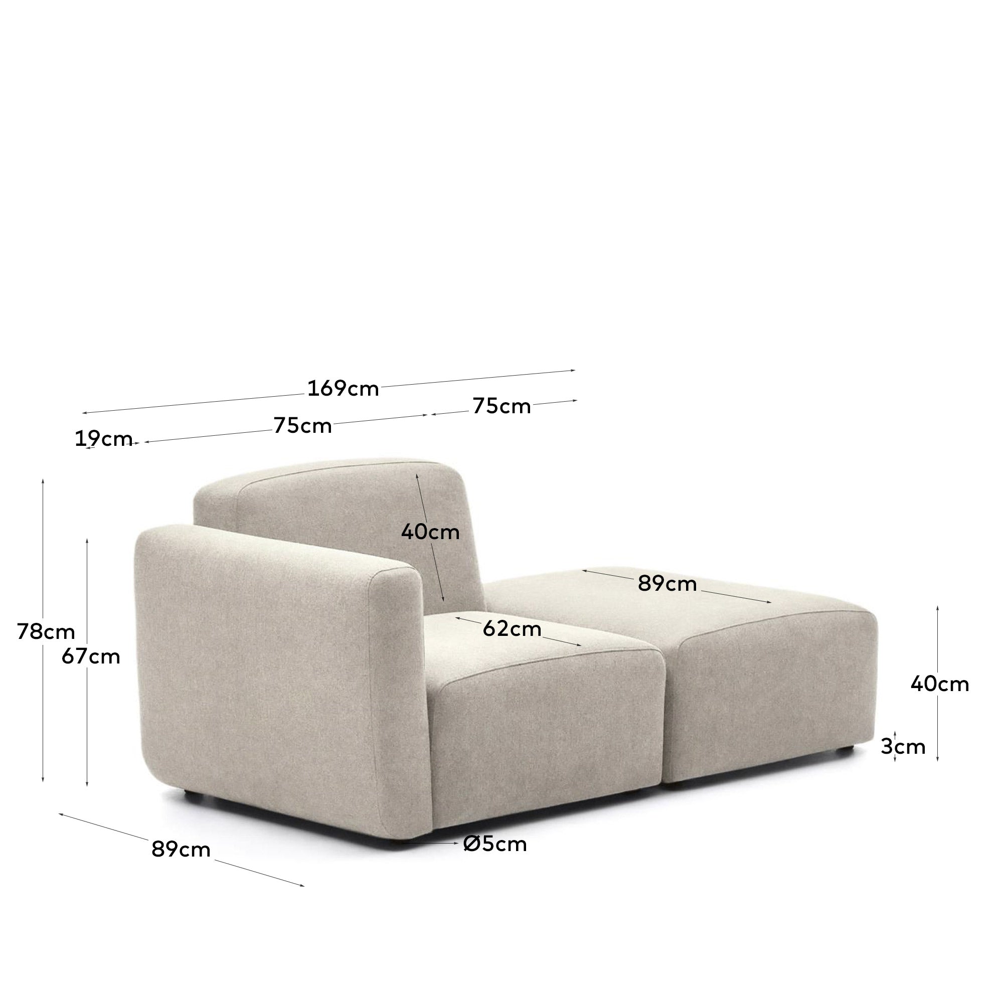 Neom 1 seater modular sofa with back module in beige, 169 cm FSC Mix Credit - Measurements