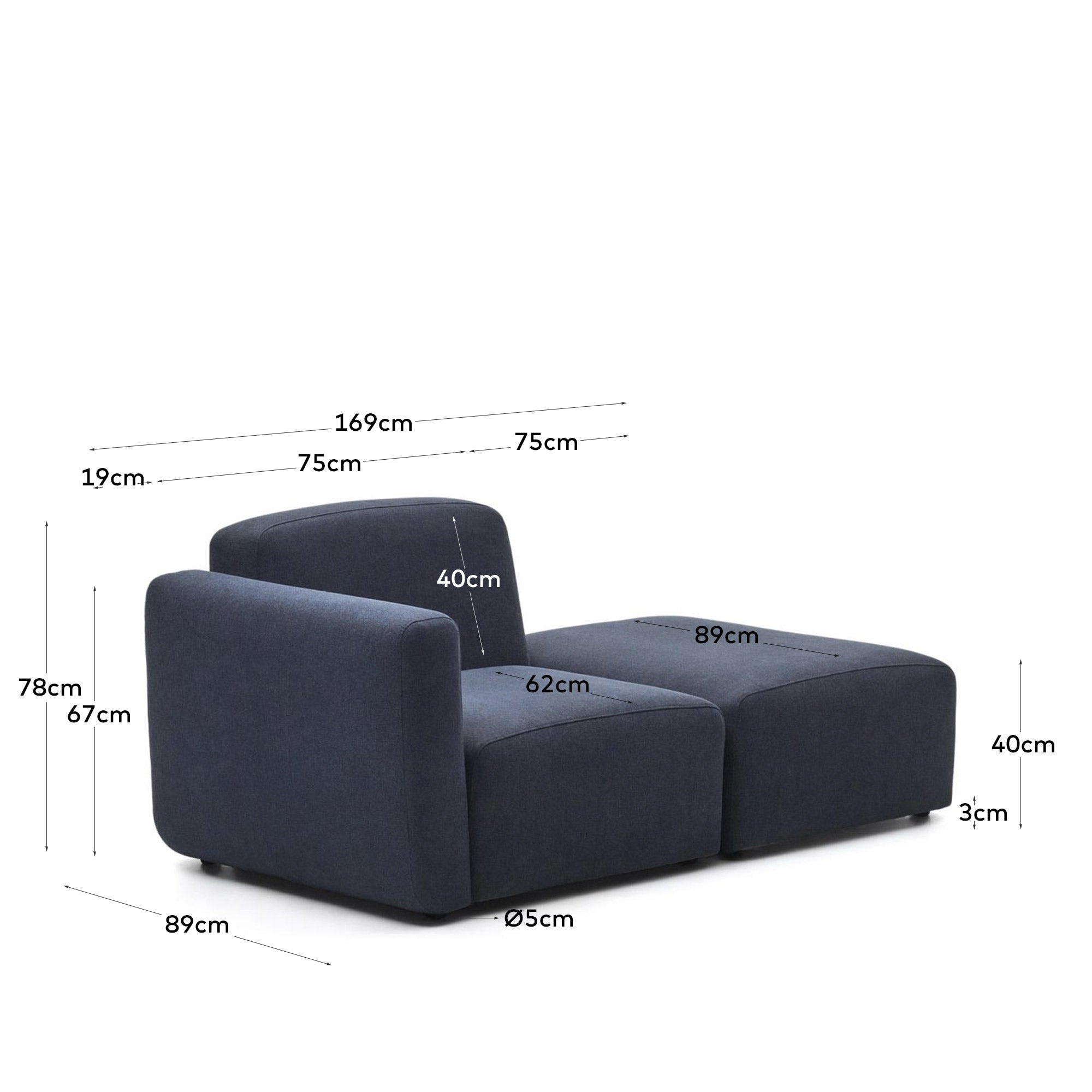 Neom 1 seater modular sofa with back module in blue, 169 cm FSC Mix Credit - Measurements
