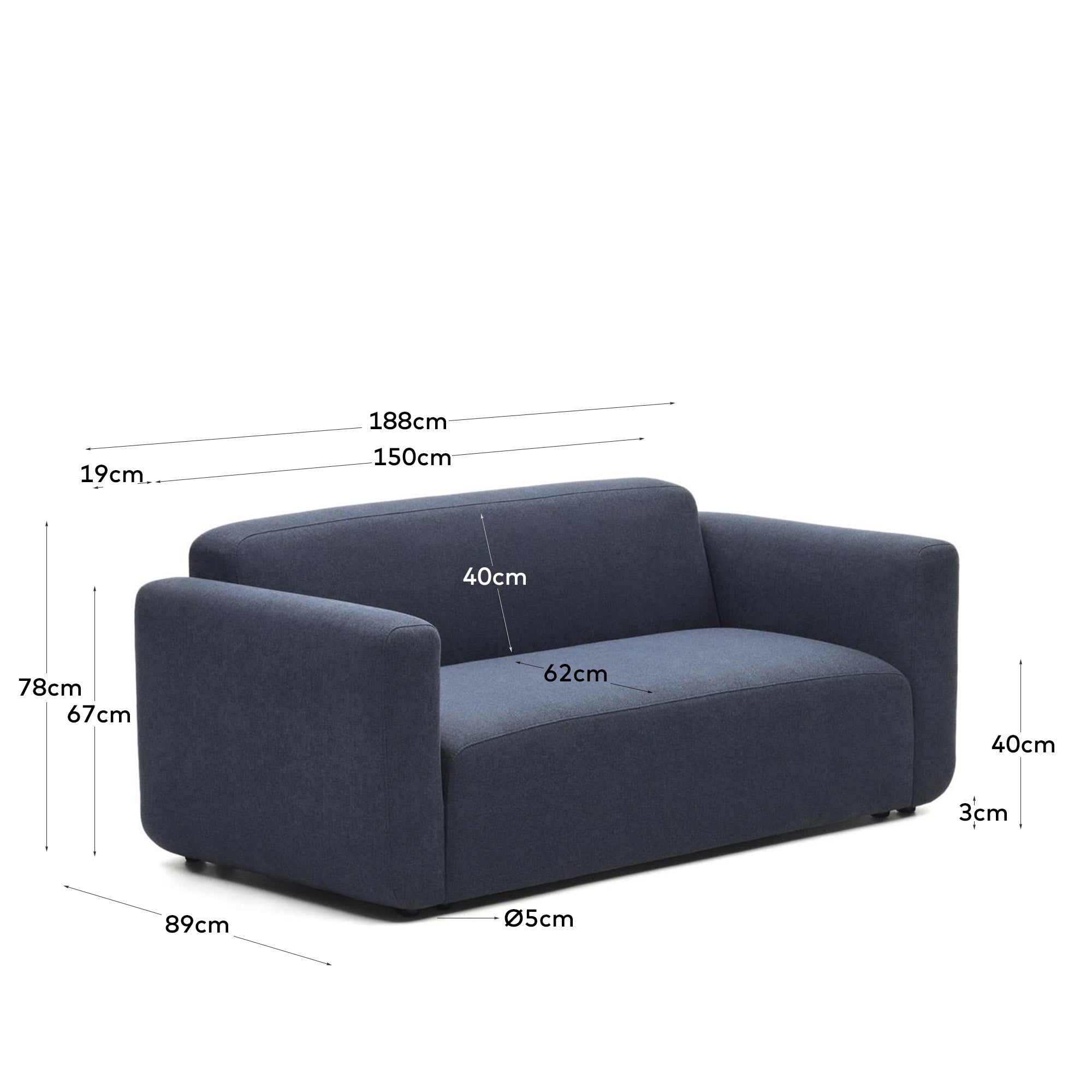 Neom 2 seater modular sofa in blue, 188 cm FSC Mix Credit - Measurements