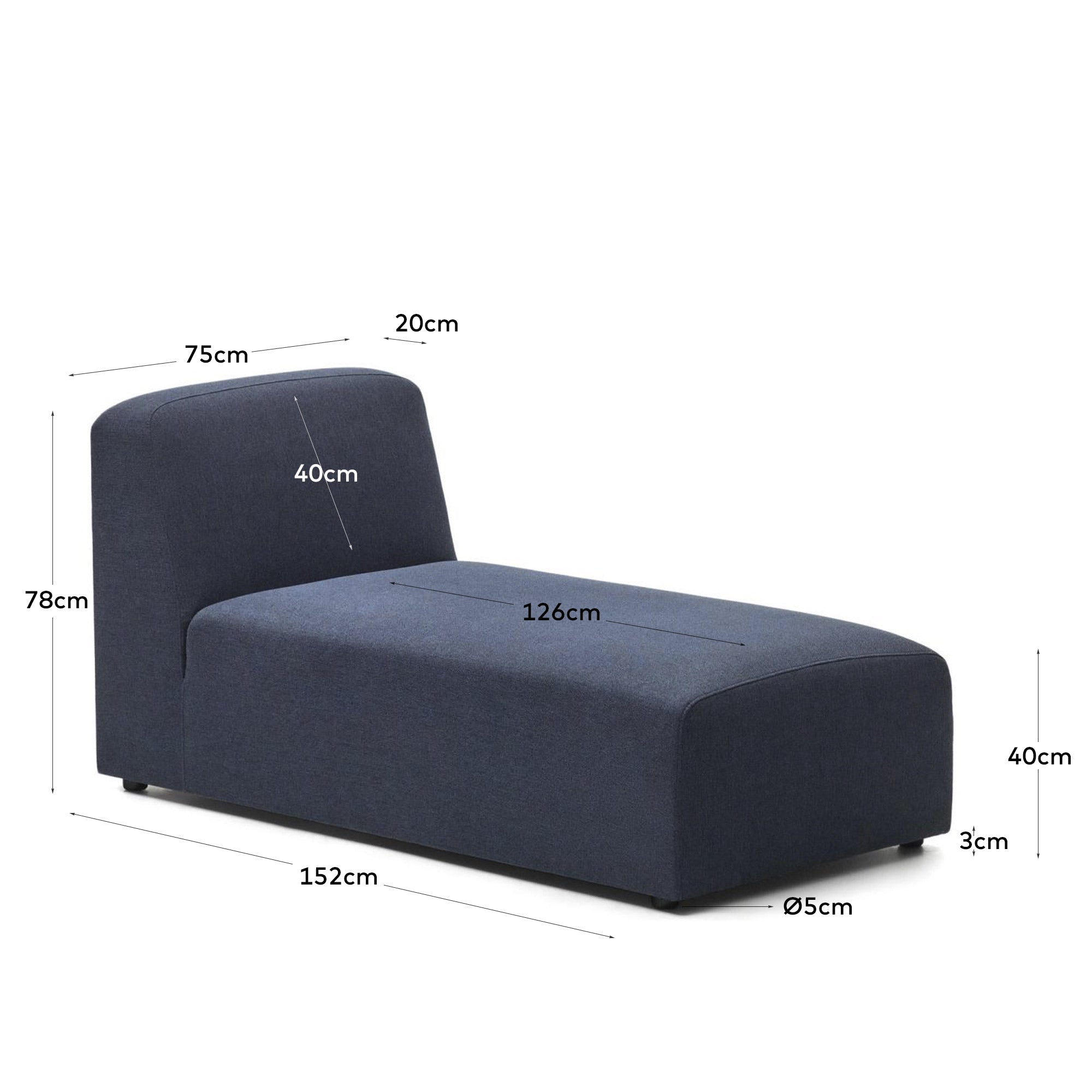 Neom chaise module in blue, 152 x 75 cm FSC Mix Credit - Measurements