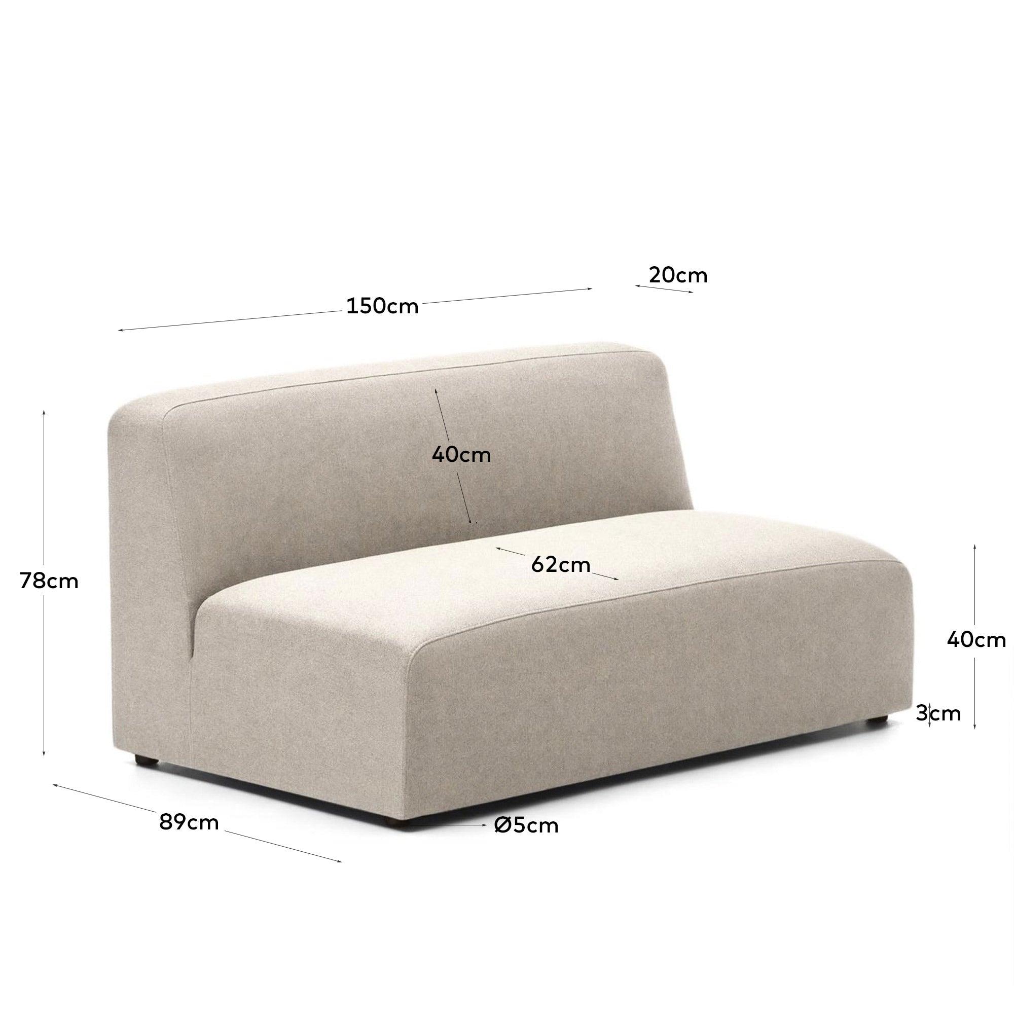 2 seater sofa module in beige, 150 cm FSC Mix Credit - Measurements