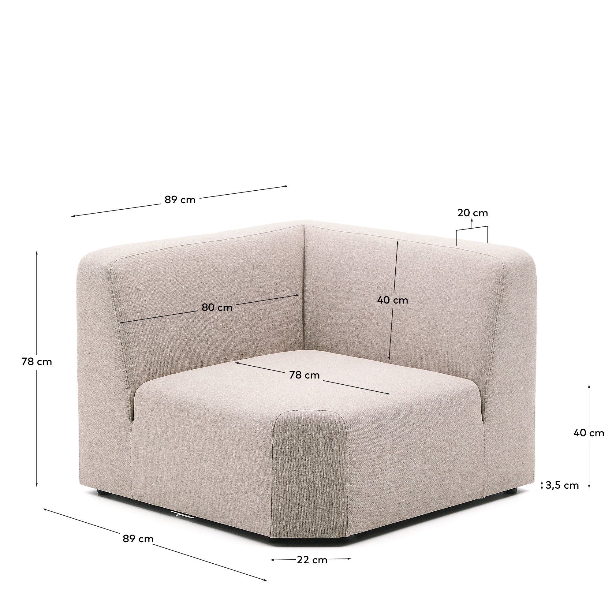 Neom corner module beige 89 cm FSC Mix Credit - Measurements