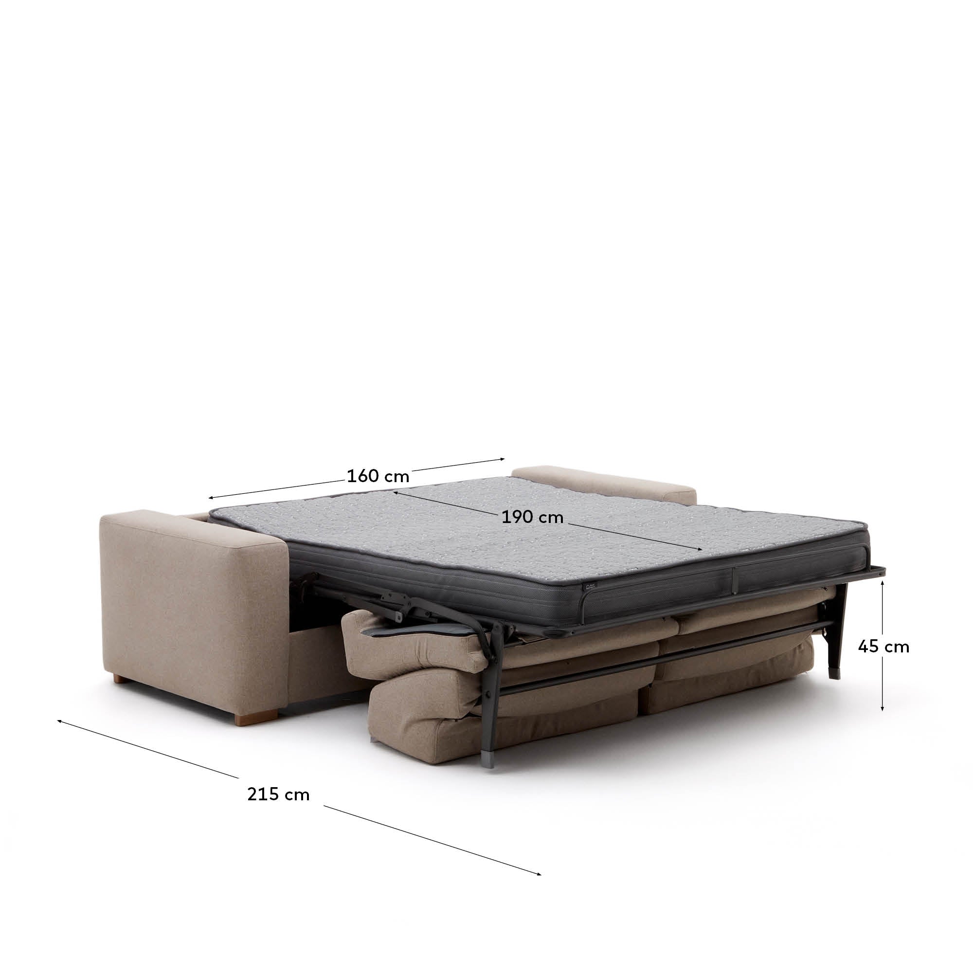 Anley beige 3-seater sofa bed with solid beech wood legs 224cm FSC Mix Credit - Measurements