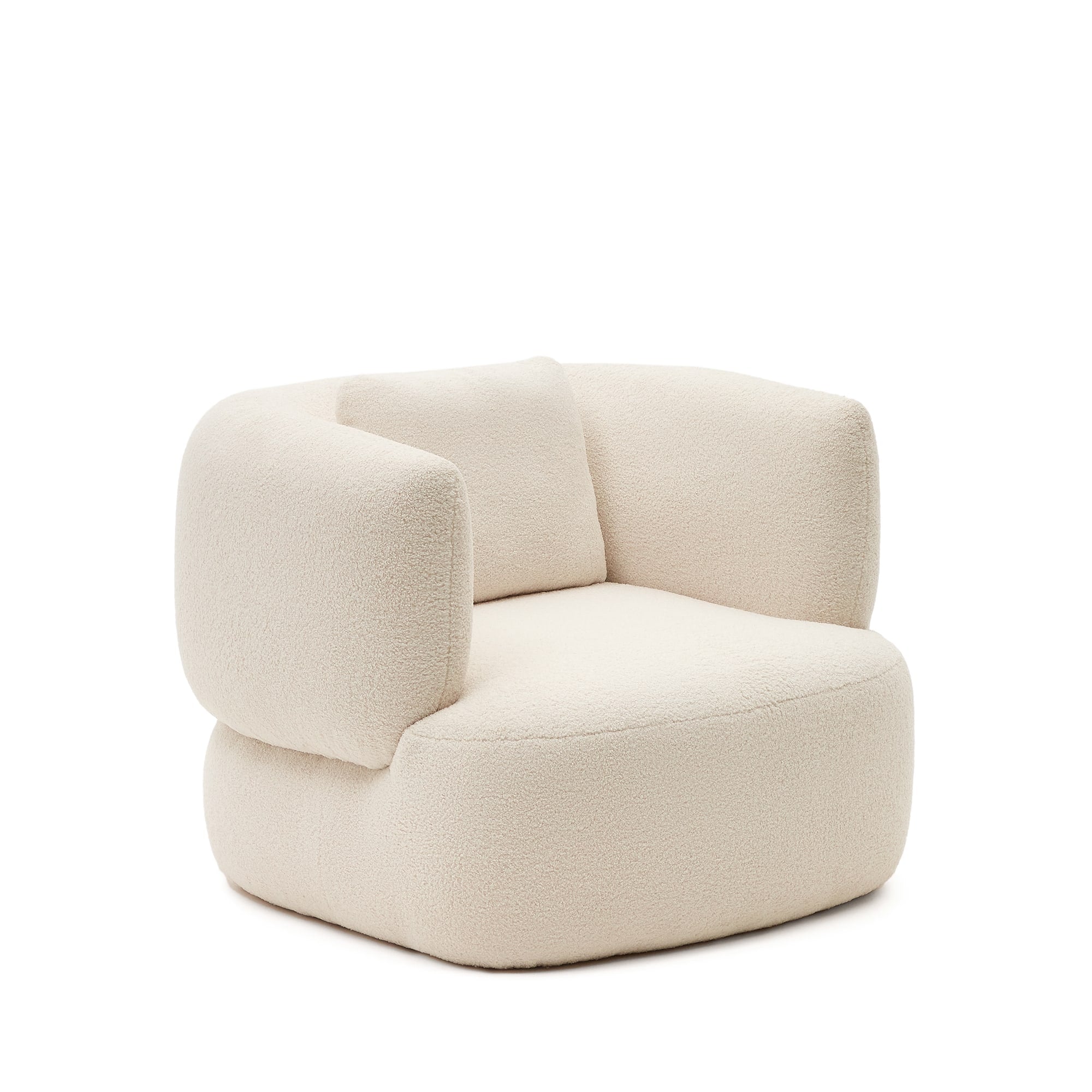 Martina armchair in creamy white bouclé with cushion