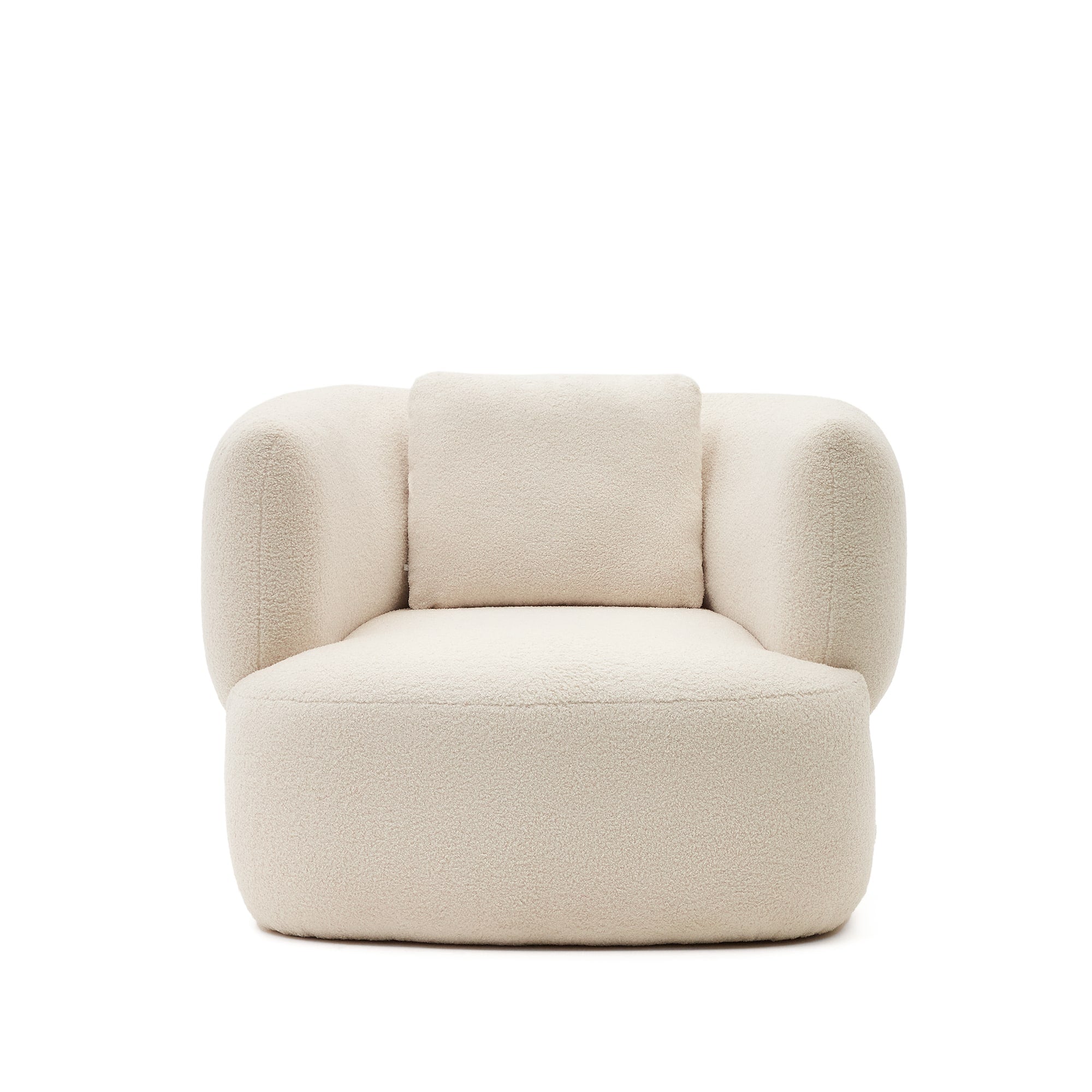 Martina armchair in creamy white bouclé with cushion