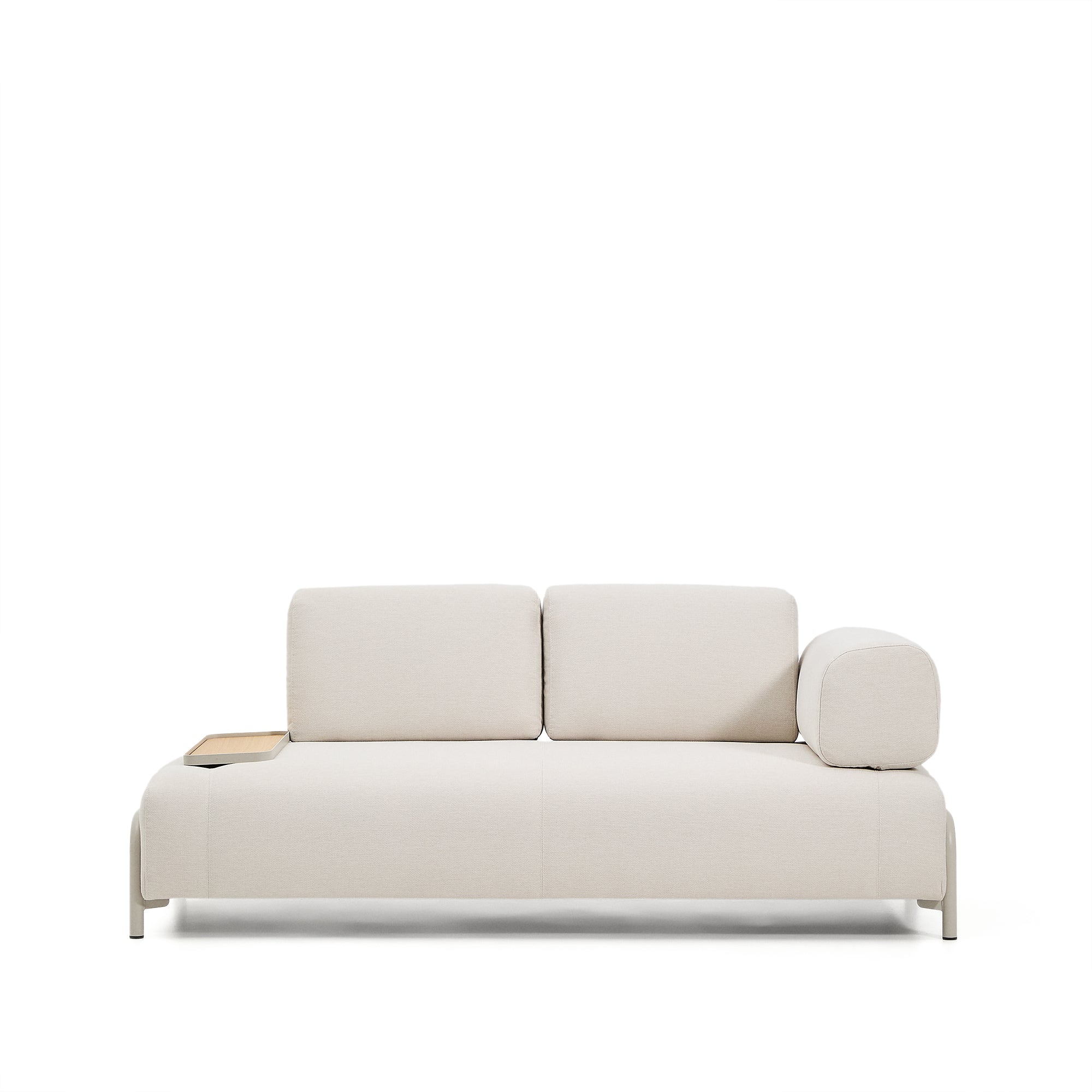 Compo 2-seater sofa in ecru chenille, small oak veneer tray table and beige metal frame 200 cm FSC Mix Credit - Product Image