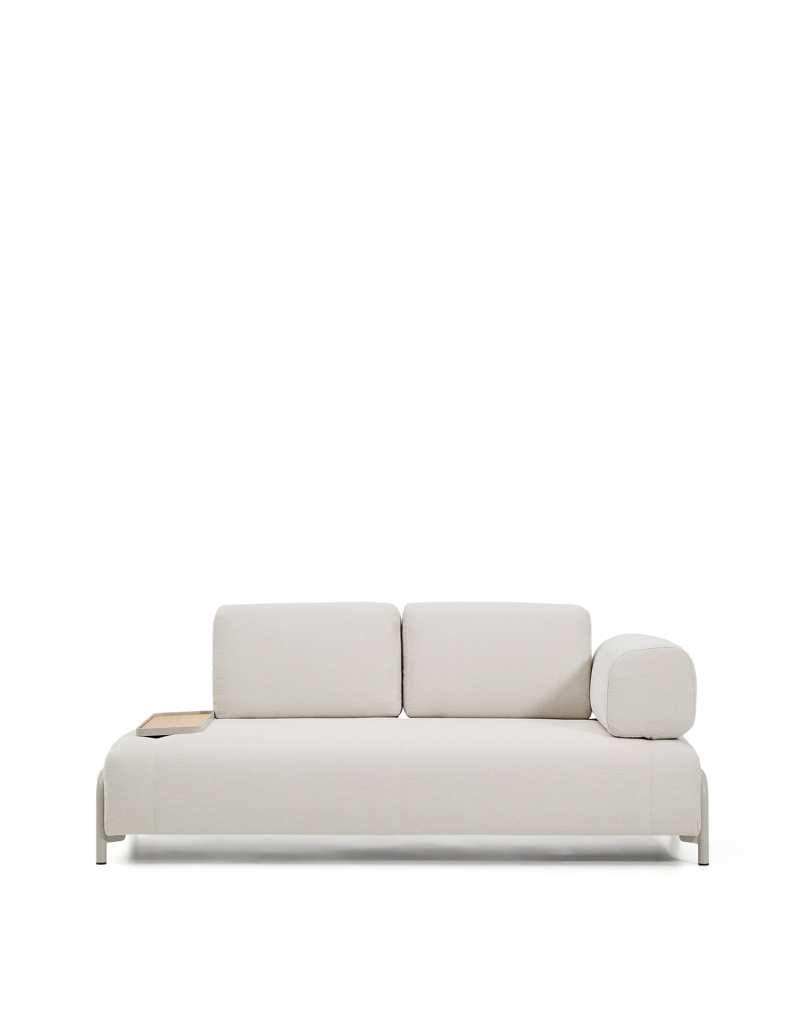 Compo 2-seater sofa in ecru chenille, small oak veneer tray table and beige metal frame 200 cm FSC Mix Credit - Product Image