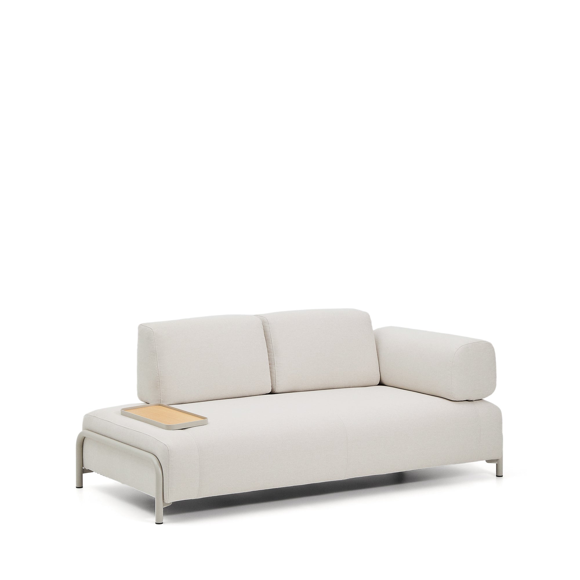 Compo 2-seater sofa in ecru chenille, small oak veneer tray table and beige metal frame 200 cm FSC Mix Credit - Product Image