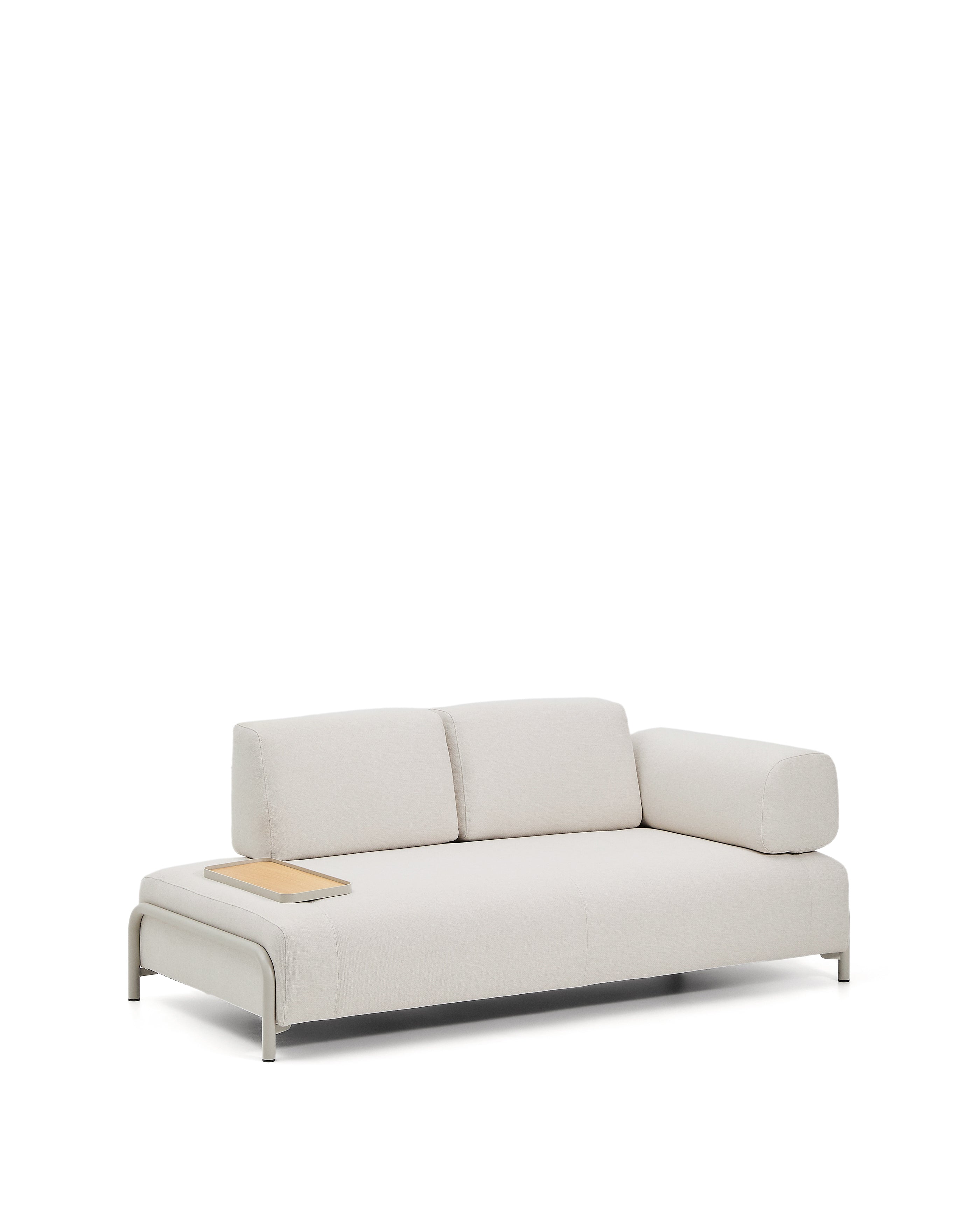 Compo 2-seater sofa in ecru chenille, small oak veneer tray table and beige metal frame 200 cm FSC Mix Credit - Product Image