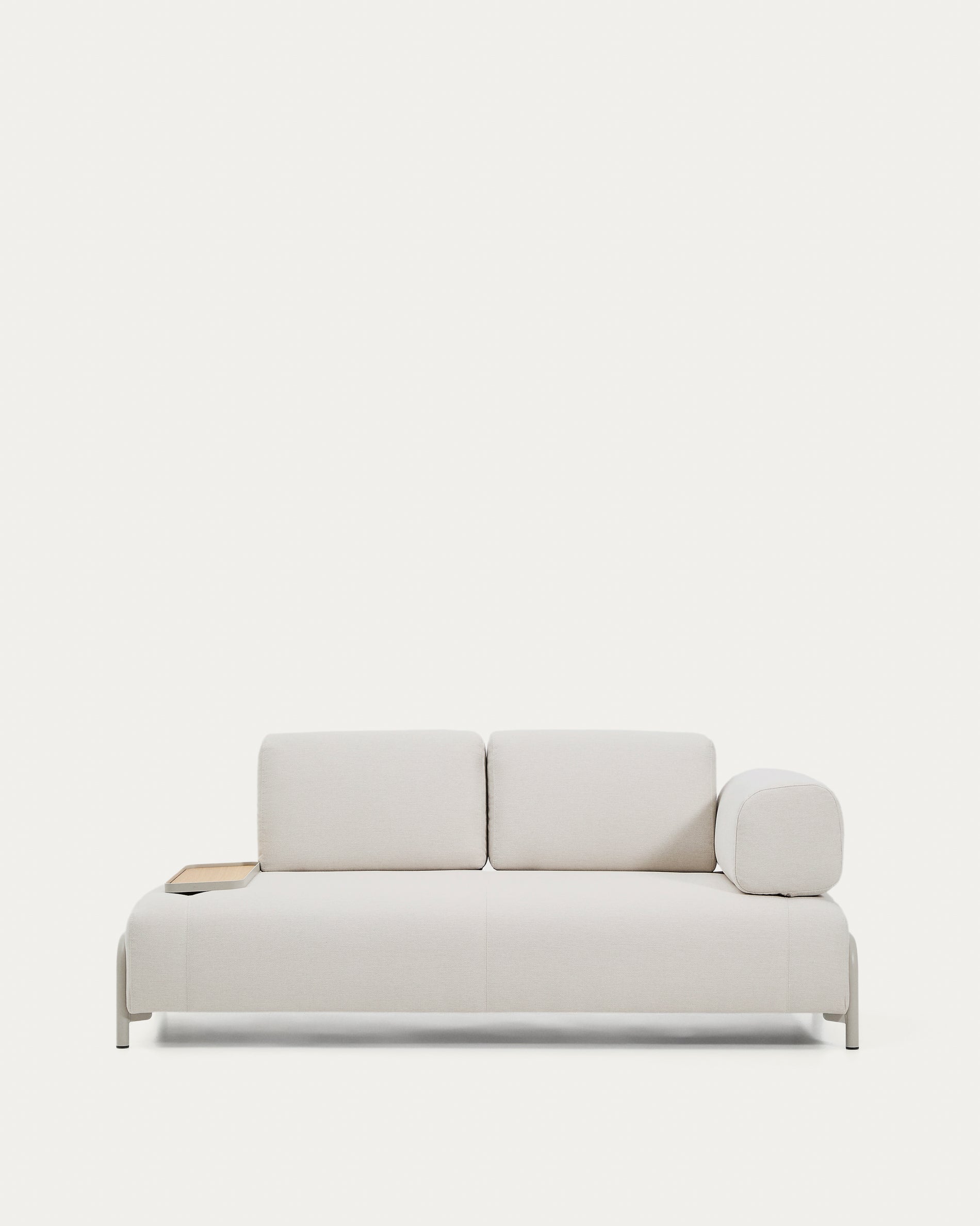 Compo 2-seater sofa in ecru chenille, small oak veneer tray table and beige metal frame 200 cm FSC Mix Credit - Product View