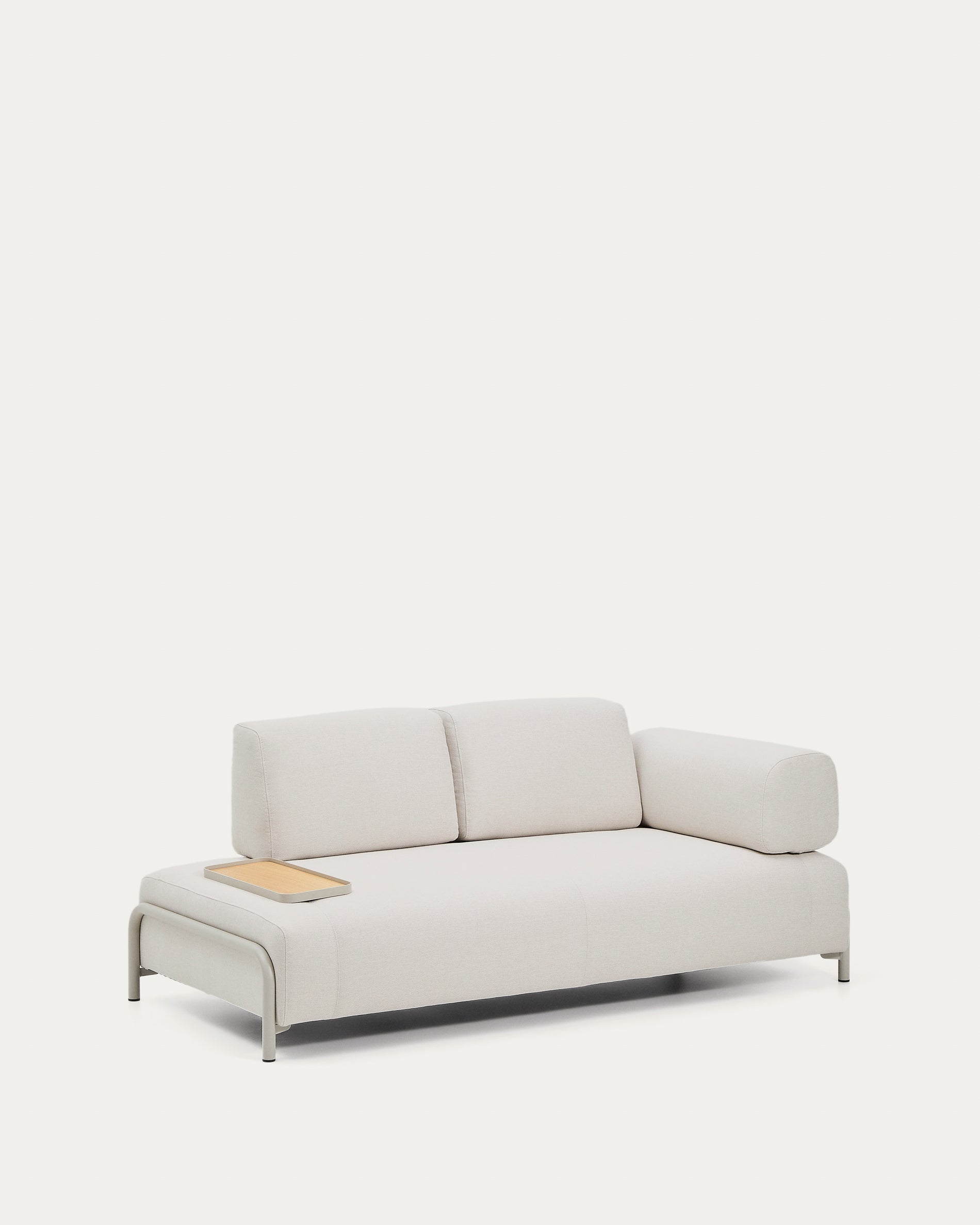 Compo 2-seater sofa in ecru chenille, small oak veneer tray table and beige metal frame 200 cm FSC Mix Credit - Product View