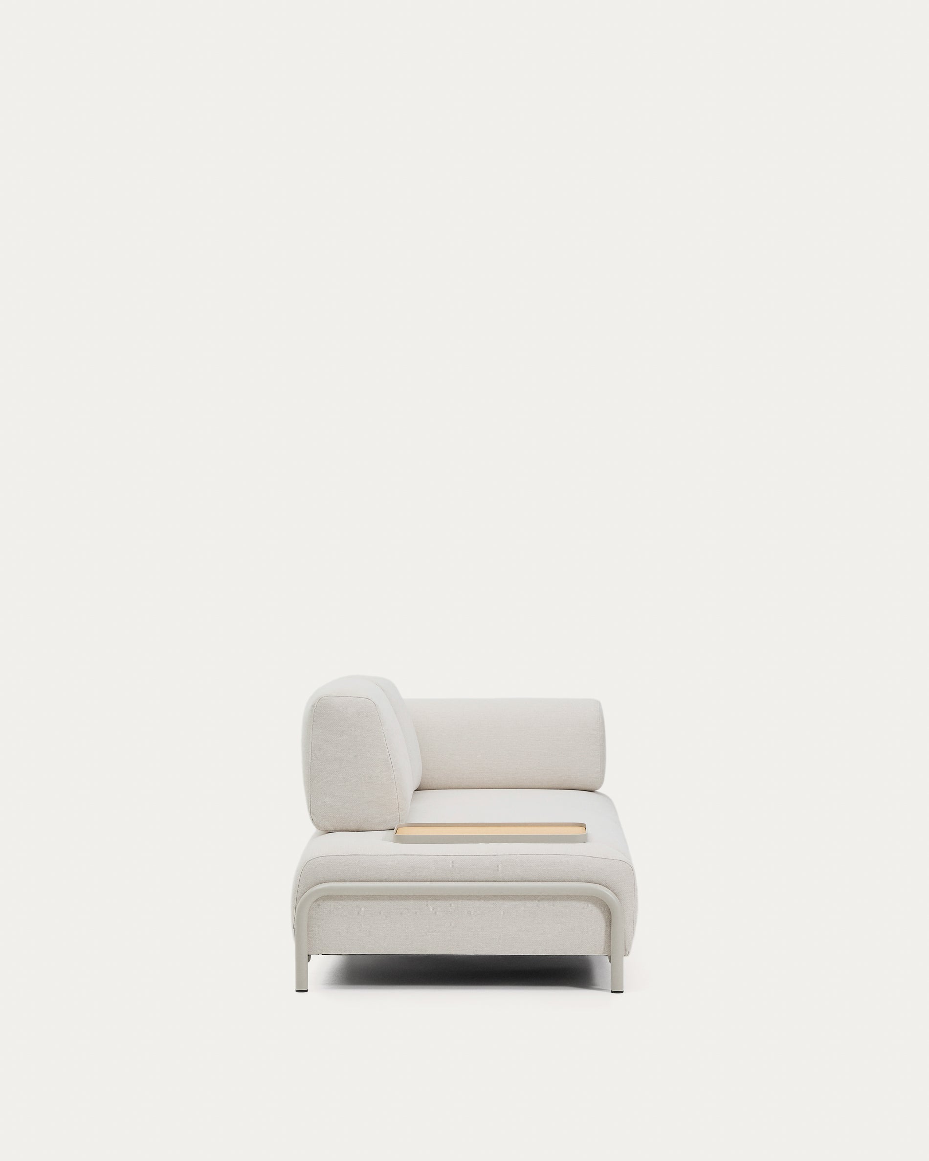 Compo 2-seater sofa in ecru chenille, small oak veneer tray table and beige metal frame 200 cm FSC Mix Credit - Product View