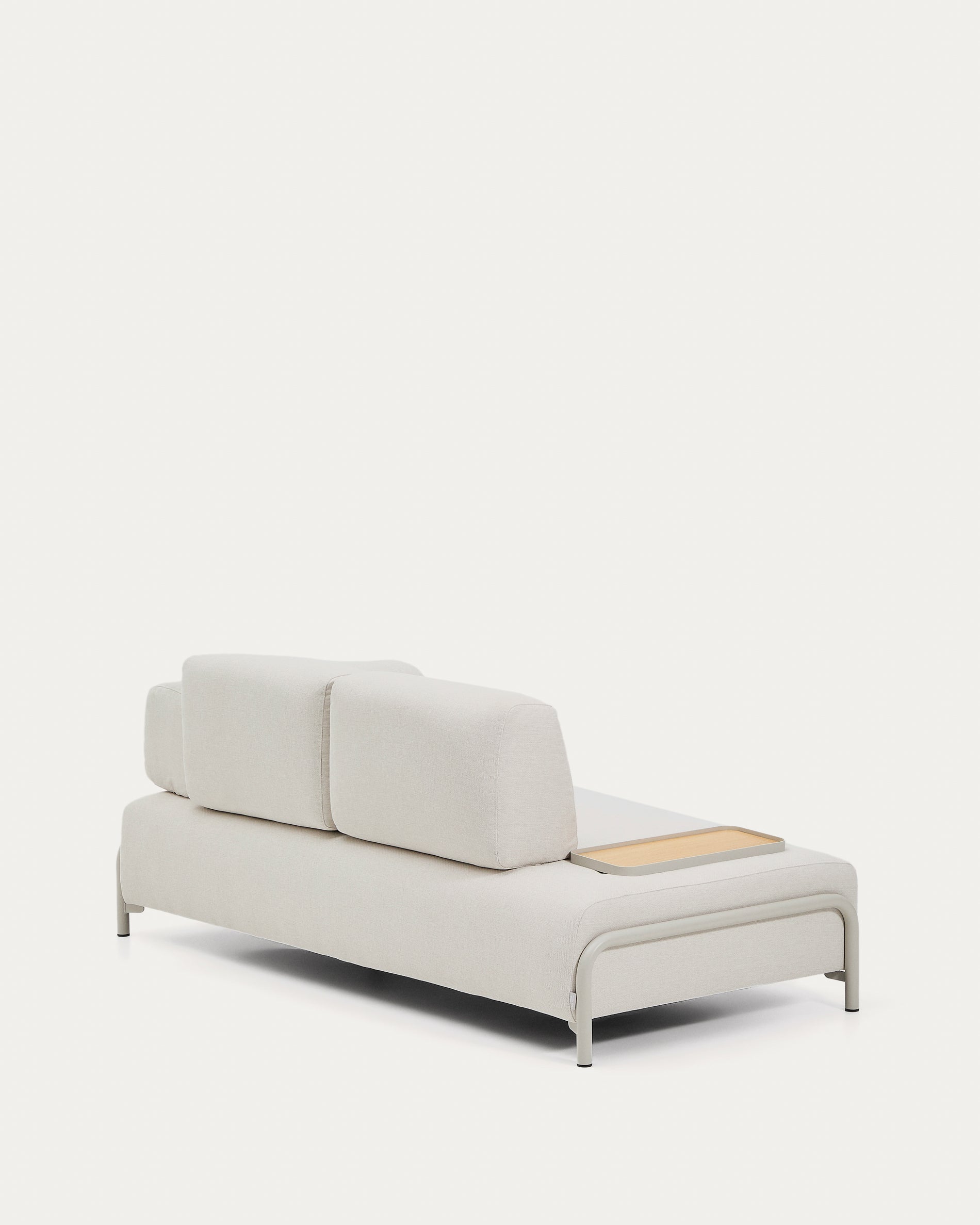Compo 2-seater sofa in ecru chenille, small oak veneer tray table and beige metal frame 200 cm FSC Mix Credit - Product View