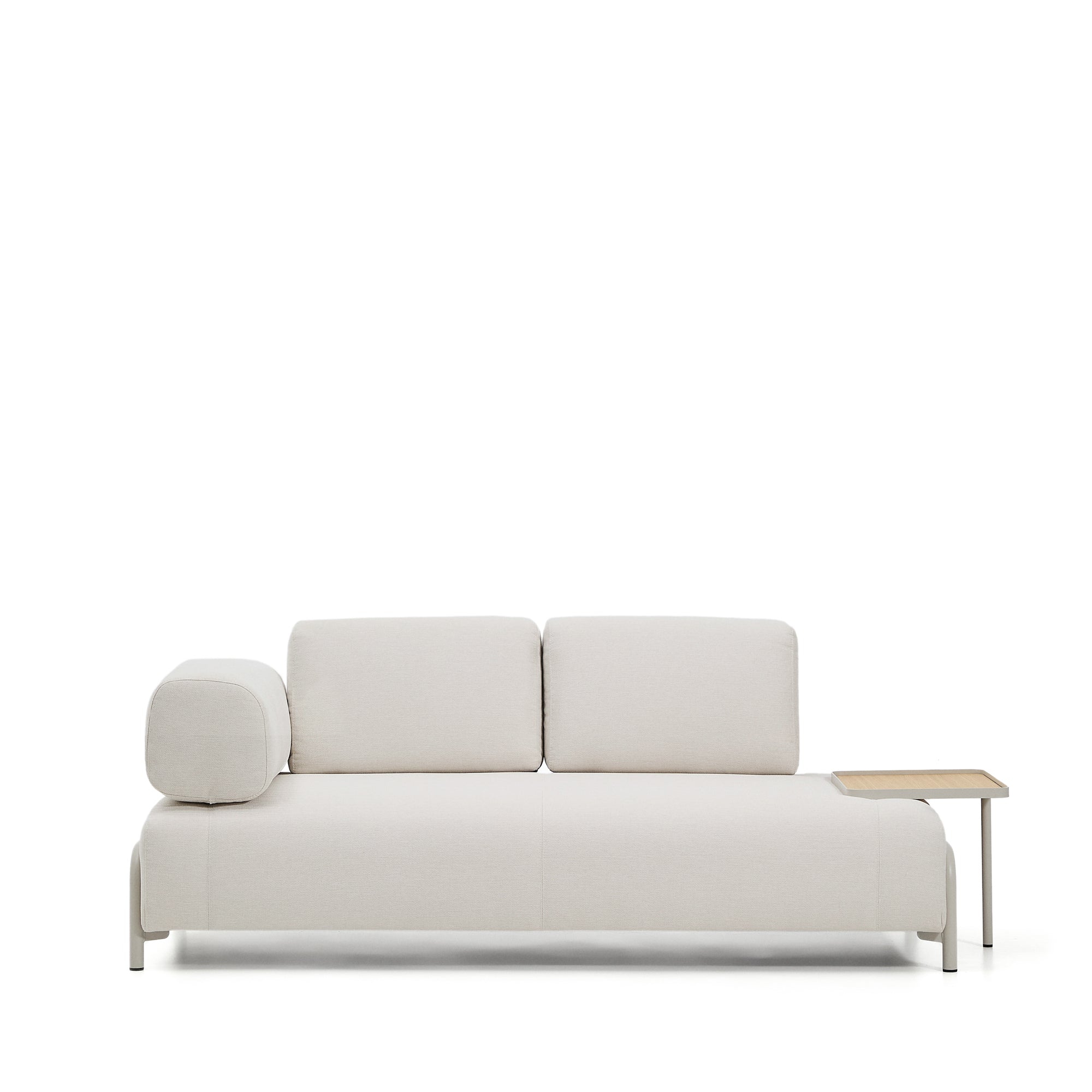 Compo 2-seater sofa in ecru chenille, large oak veneer tray table and beige metal frame 200 cm FSC Mix Credit - Product Image