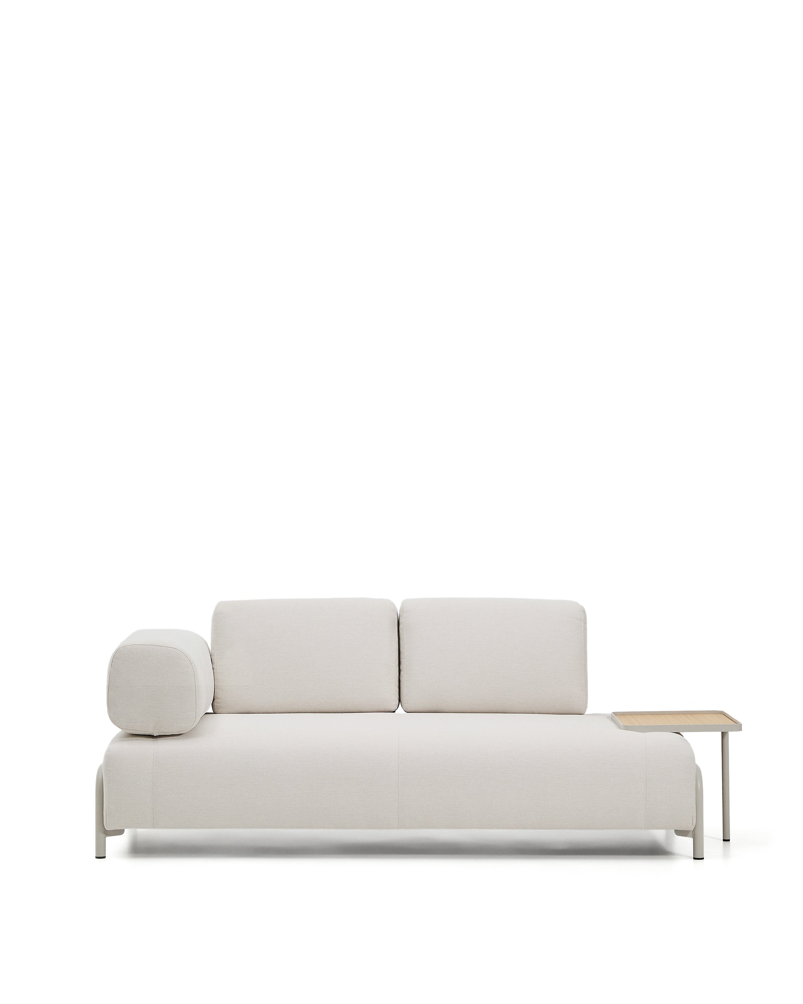 Compo 2-seater sofa in ecru chenille, large oak veneer tray table and beige metal frame 200 cm FSC Mix Credit - Product Image
