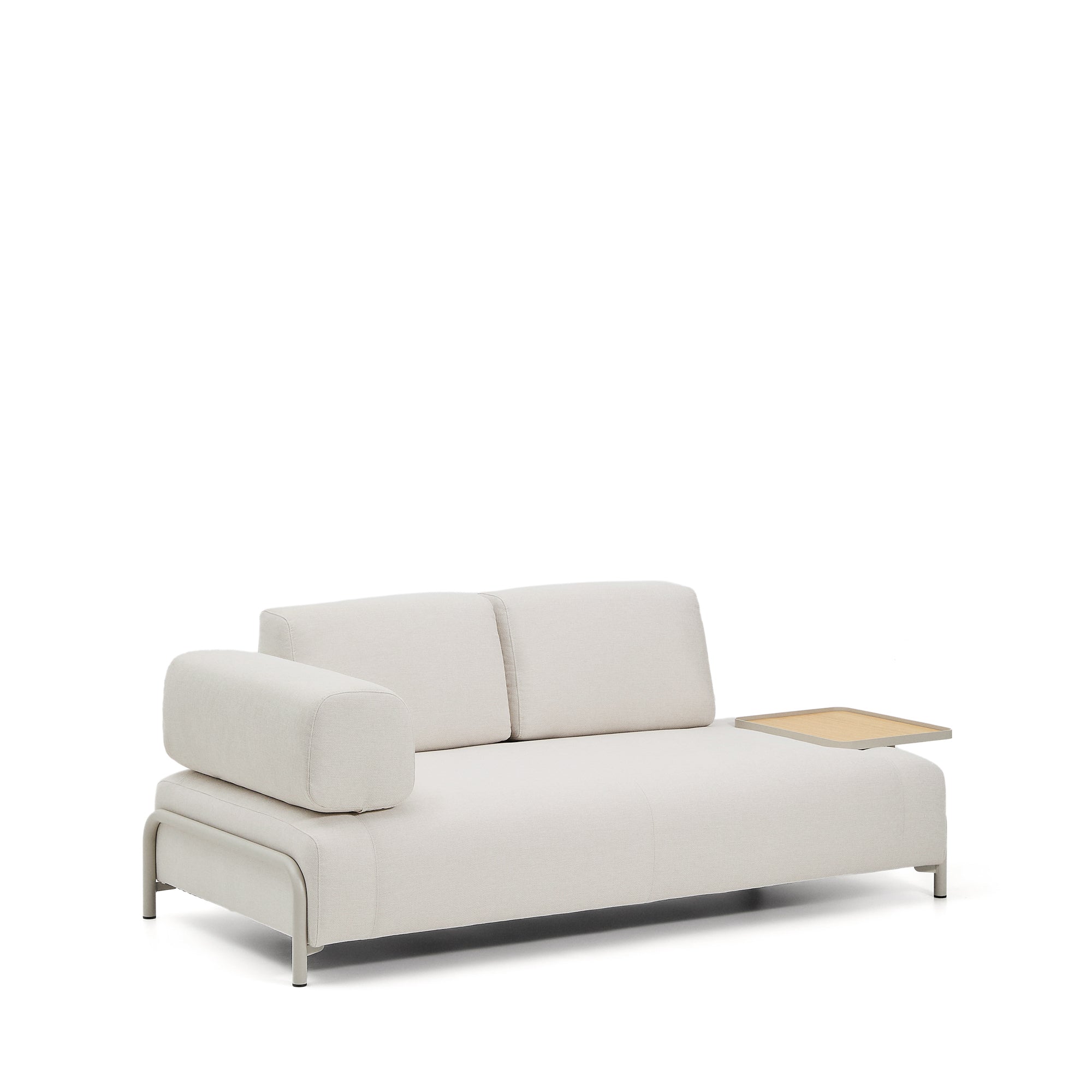 Compo 2-seater sofa in ecru chenille, large oak veneer tray table and beige metal frame 200 cm FSC Mix Credit - Product Image