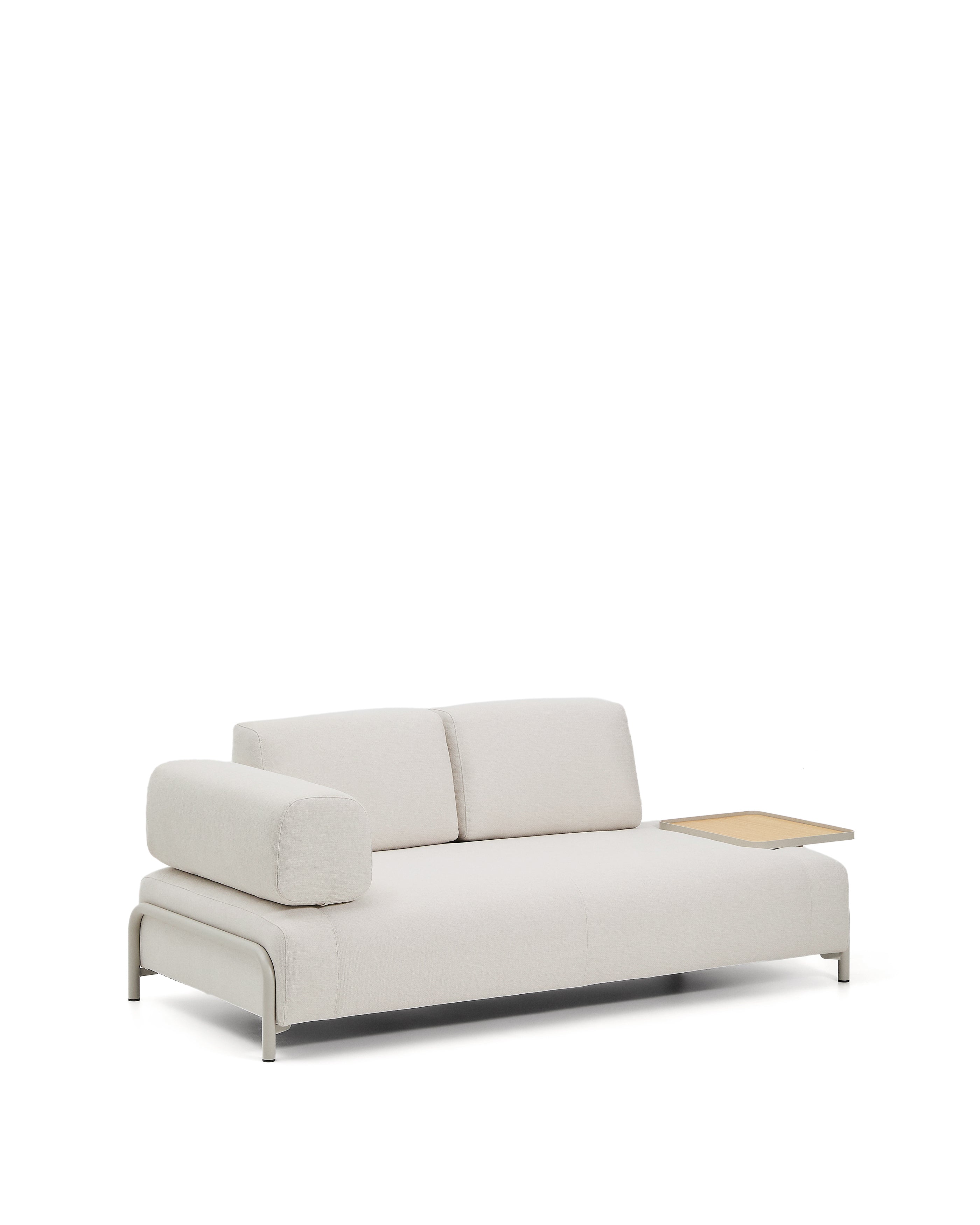 Compo 2-seater sofa in ecru chenille, large oak veneer tray table and beige metal frame 200 cm FSC Mix Credit - Product Image