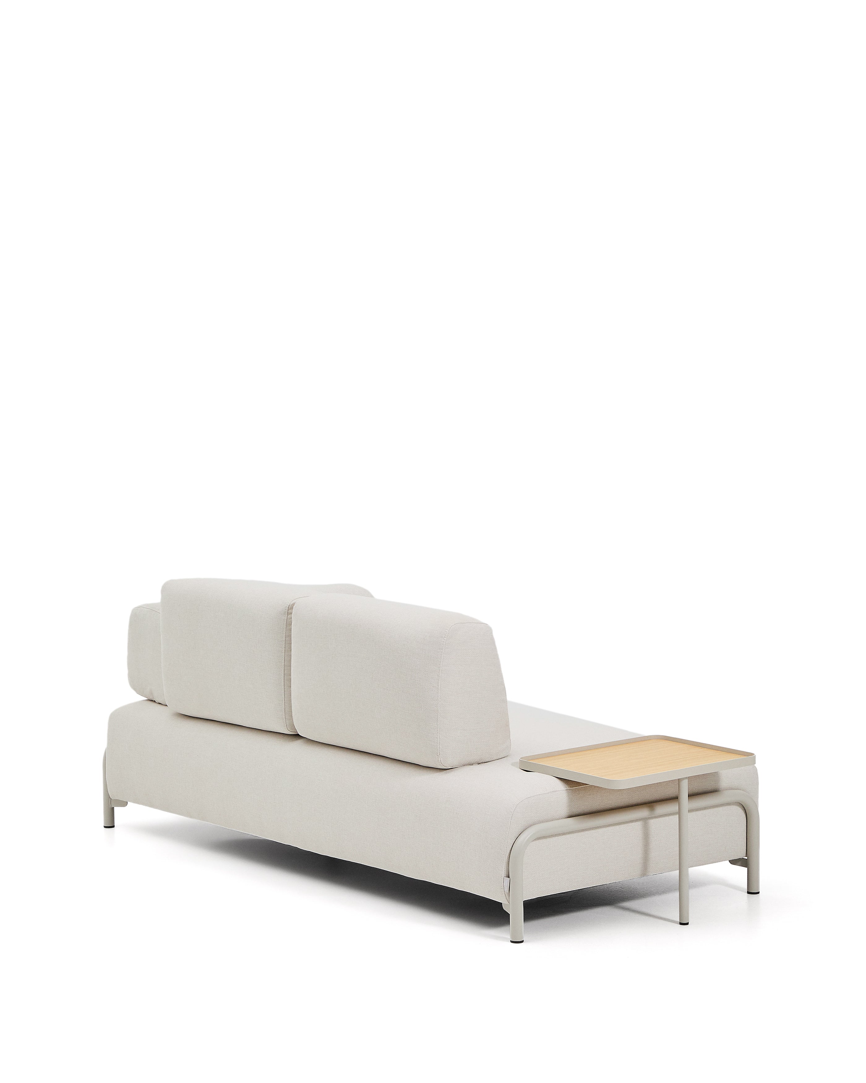 Compo 2-seater sofa in ecru chenille, large oak veneer tray table and beige metal frame 200 cm FSC Mix Credit - Product Image