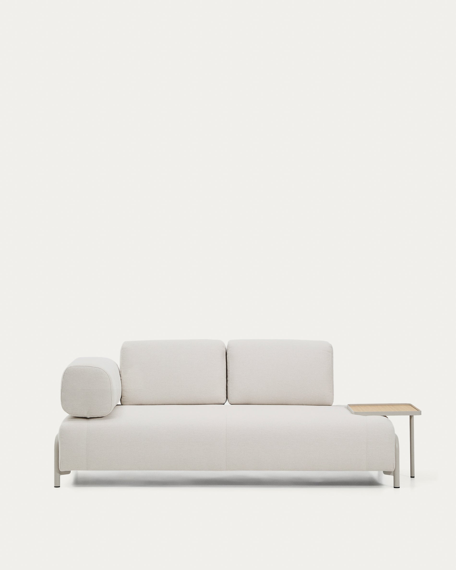 Compo 2-seater sofa in ecru chenille, large oak veneer tray table and beige metal frame 200 cm FSC Mix Credit - Product View