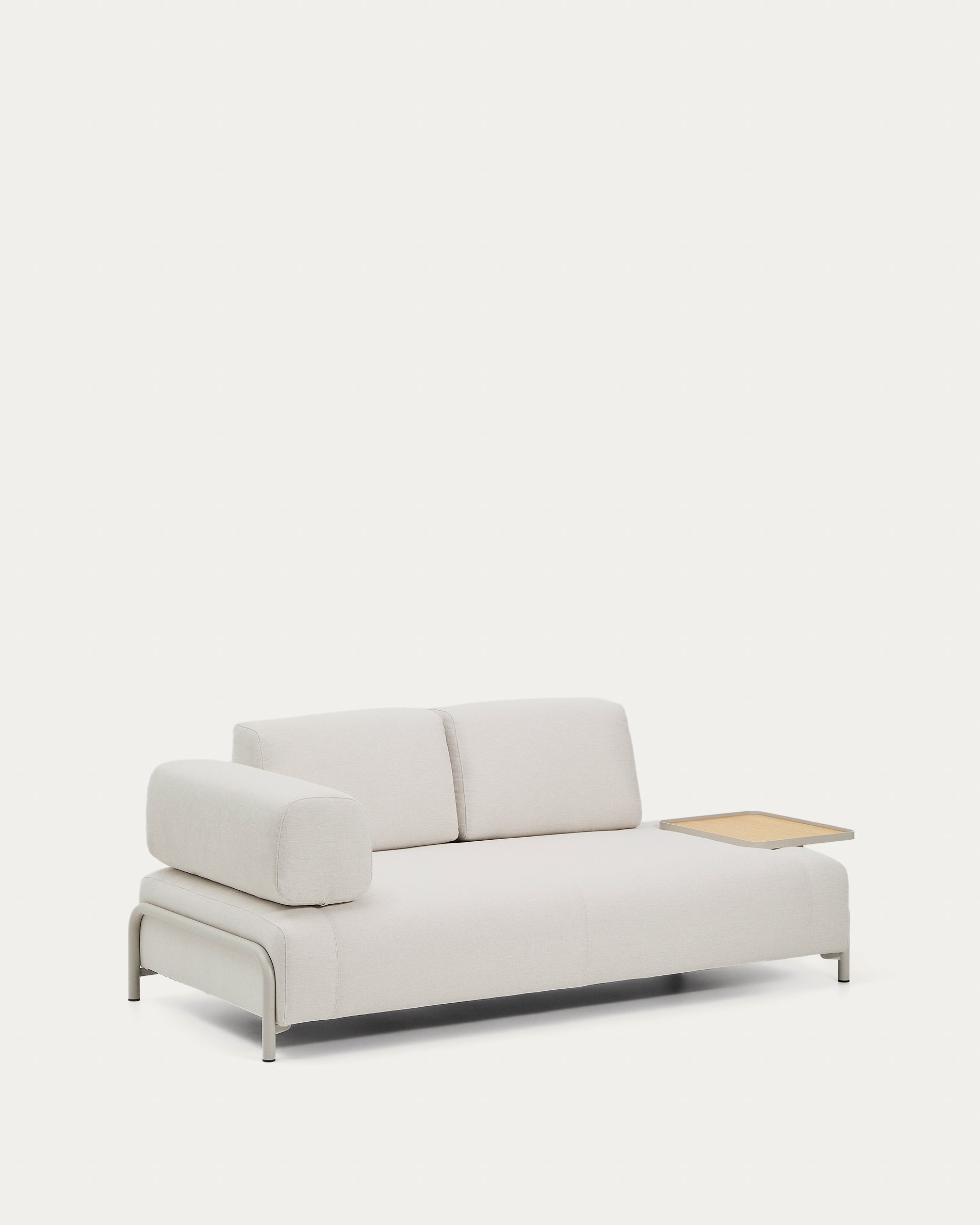 Compo 2-seater sofa in ecru chenille, large oak veneer tray table and beige metal frame 200 cm FSC Mix Credit - Product View