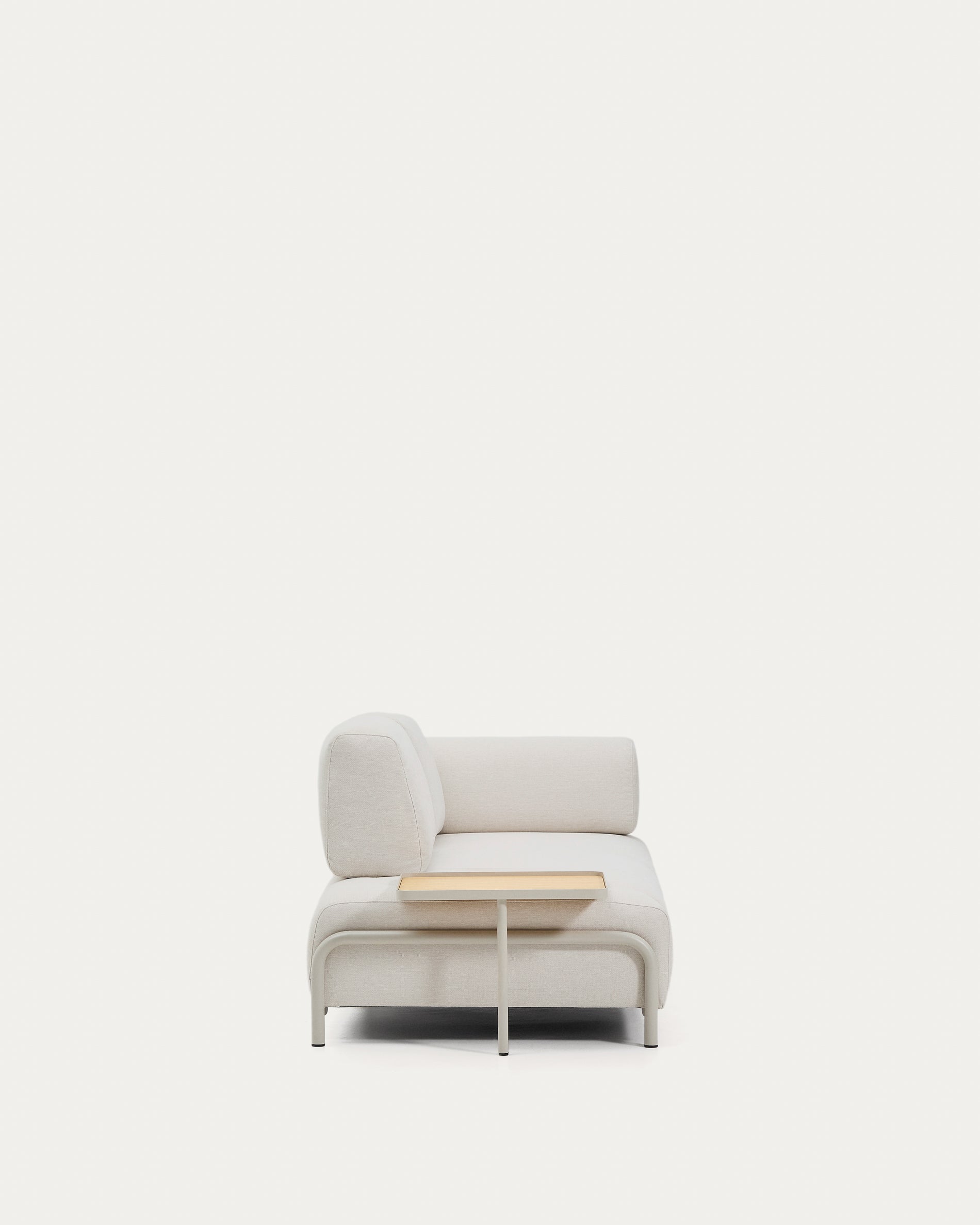 Compo 2-seater sofa in ecru chenille, large oak veneer tray table and beige metal frame 200 cm FSC Mix Credit - Product View