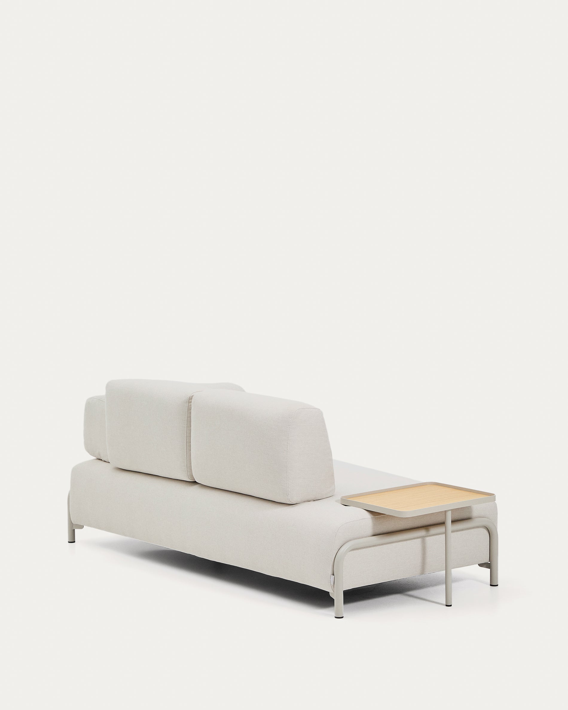 Compo 2-seater sofa in ecru chenille, large oak veneer tray table and beige metal frame 200 cm FSC Mix Credit - Product View