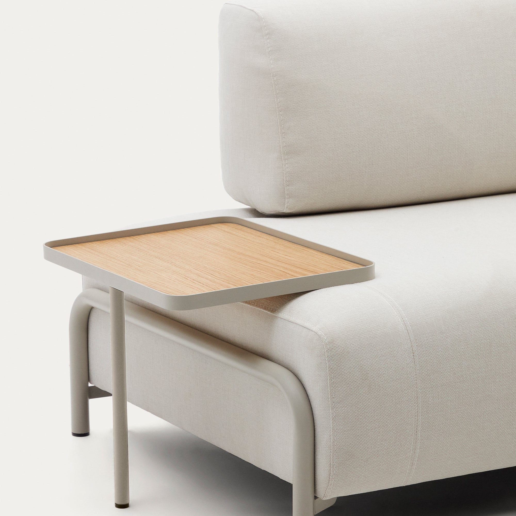 Large Compo tray in oak veneer with natural finish and beige metal structure - Product Image