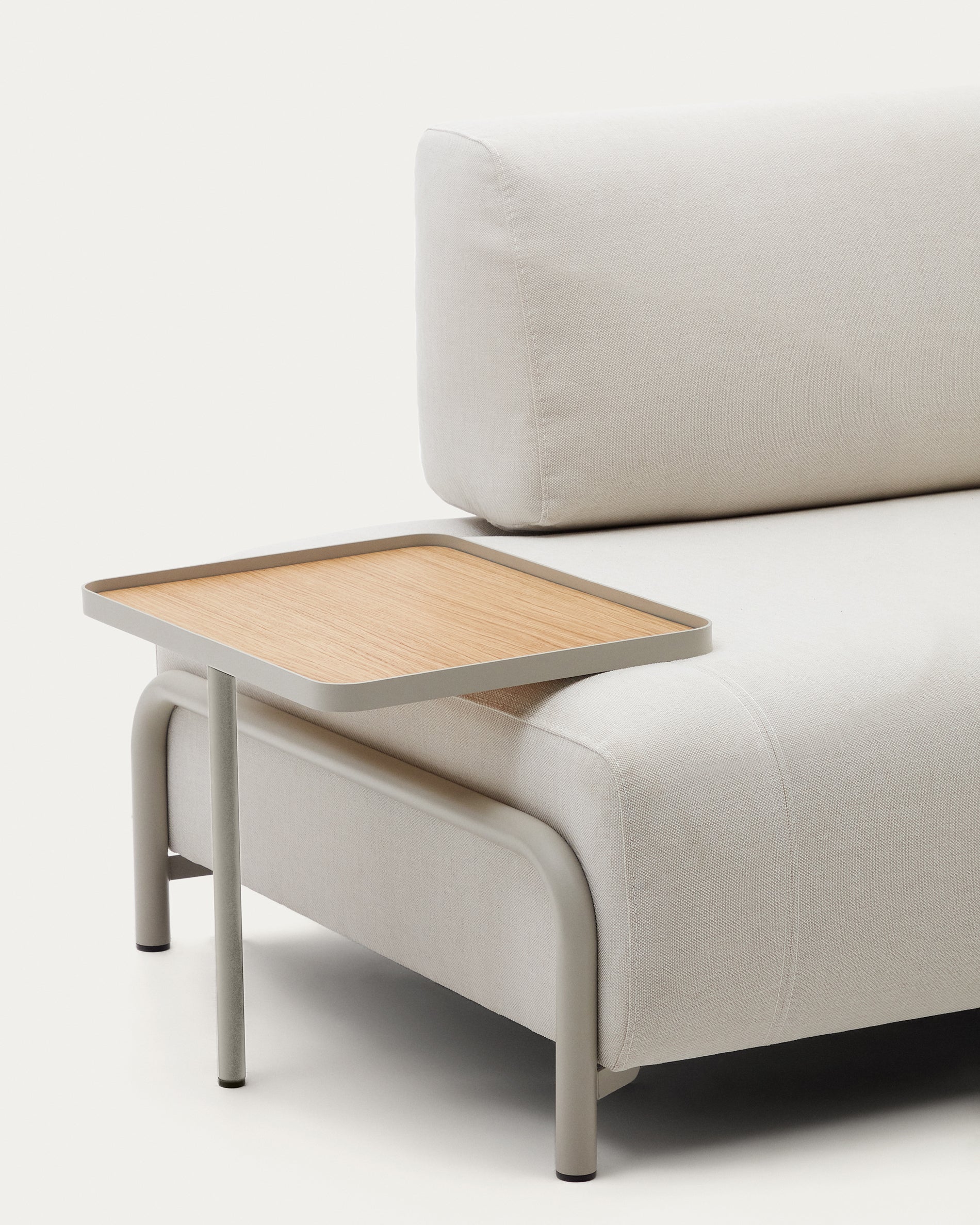 Large Compo tray in oak veneer with natural finish and beige metal structure - Product View