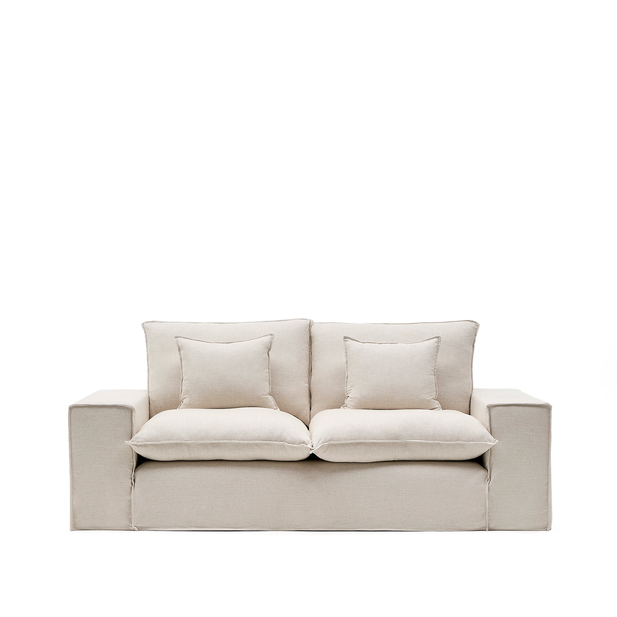 Anarela beige linen 2-seater sofa with removable cover and cushions 240cm - Product Image