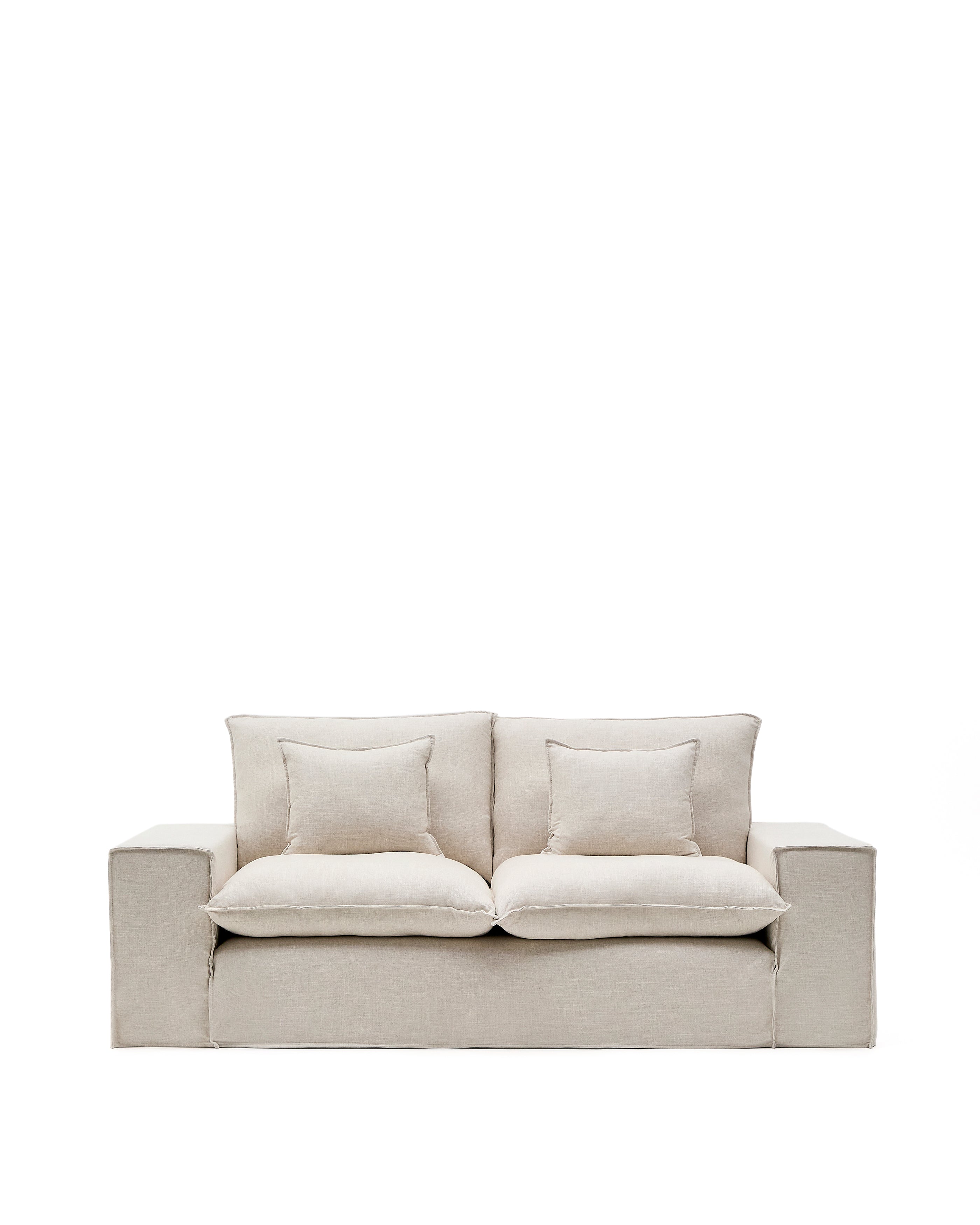 Anarela beige linen 2-seater sofa with removable cover and cushions 240cm - Product Image