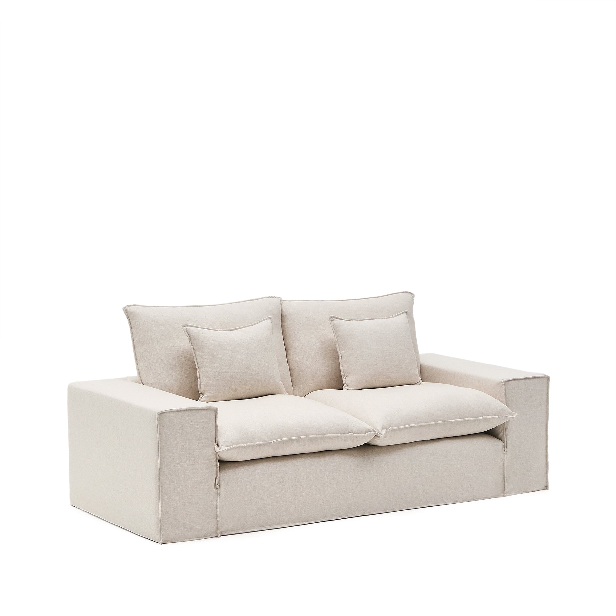 Anarela beige linen 2-seater sofa with removable cover and cushions 240cm - Product Image