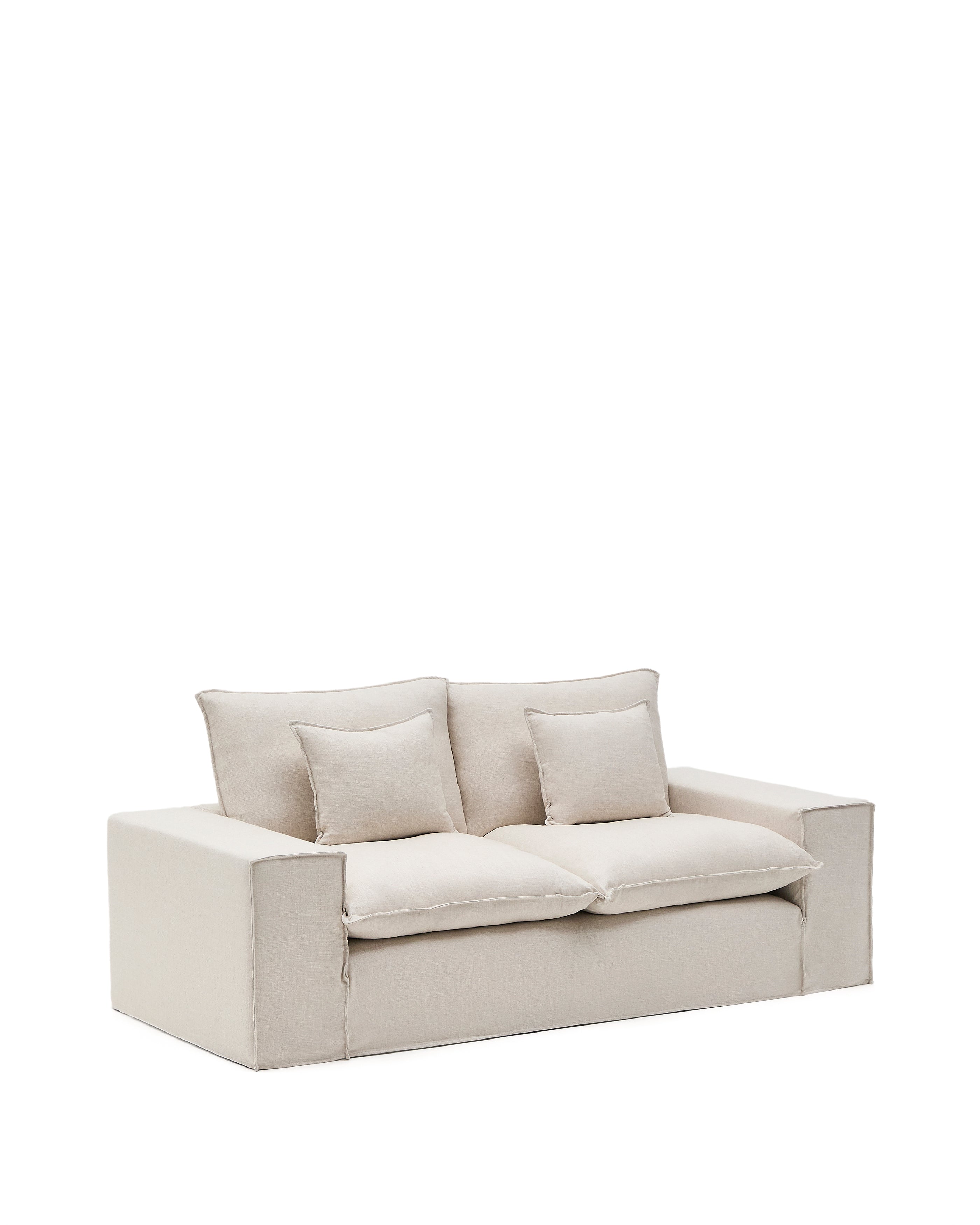 Anarela beige linen 2-seater sofa with removable cover and cushions 240cm - Product Image