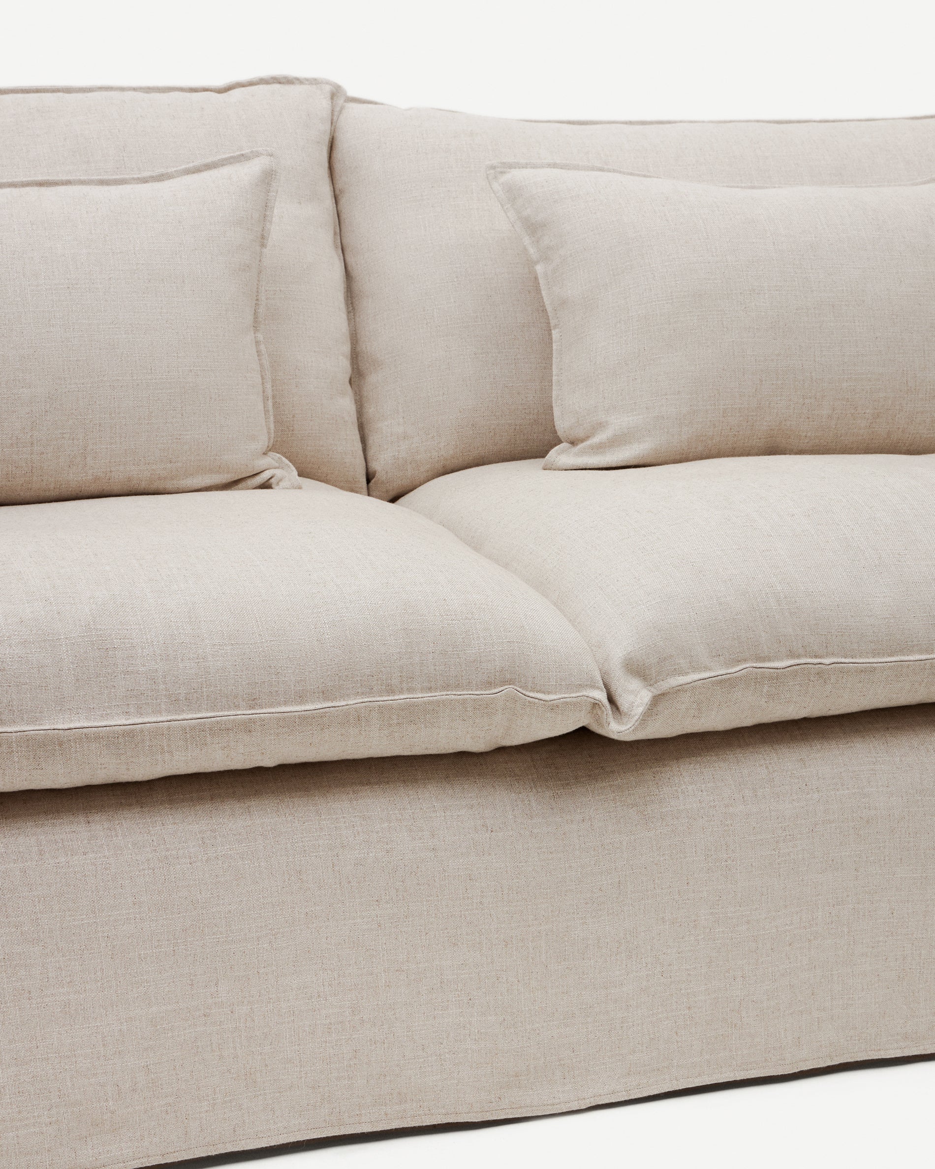 Anarela beige linen 2-seater sofa with removable cover and cushions 240cm - Detail