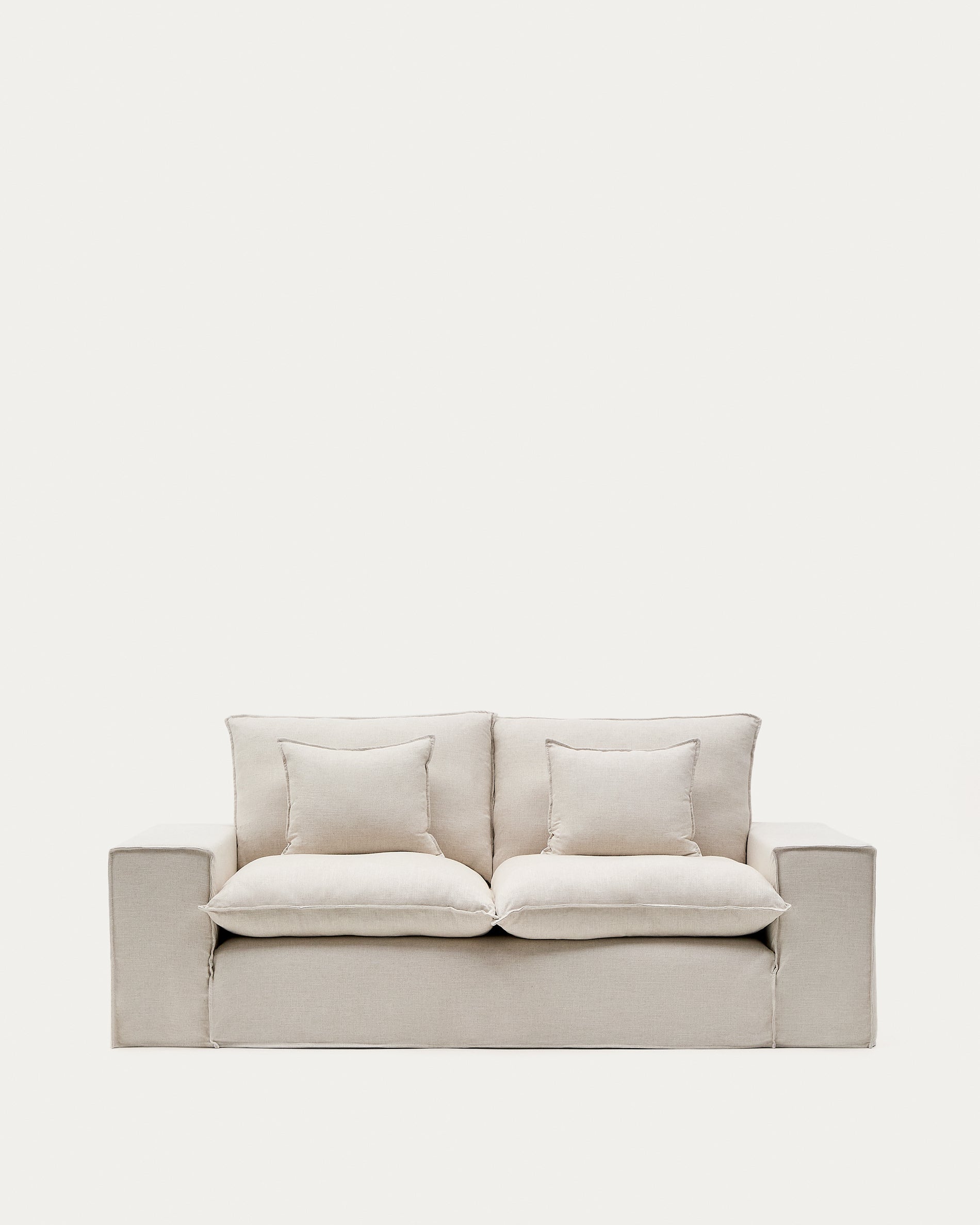 Anarela beige linen 2-seater sofa with removable cover and cushions 240cm - Product View