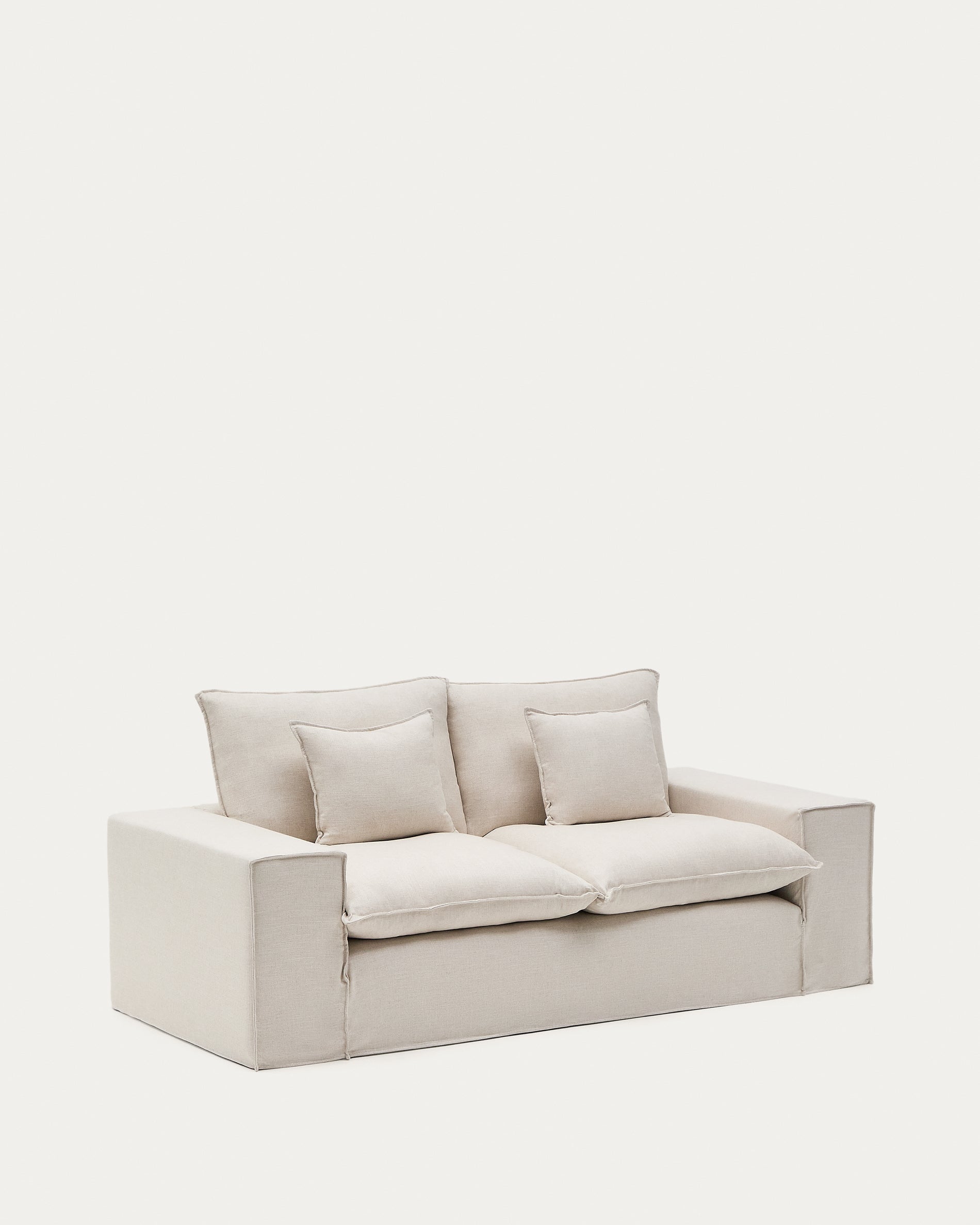 Anarela beige linen 2-seater sofa with removable cover and cushions 240cm - Product View
