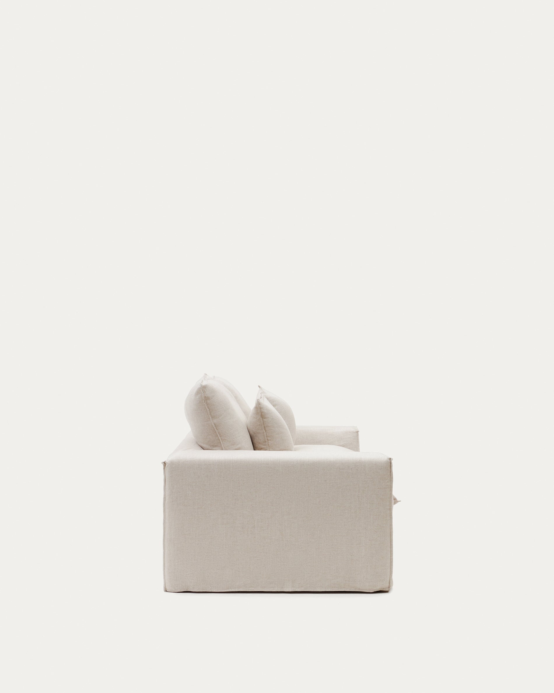 Anarela 3 seater sofa with removable covers and beige linen cushions, 280 cm - Product View