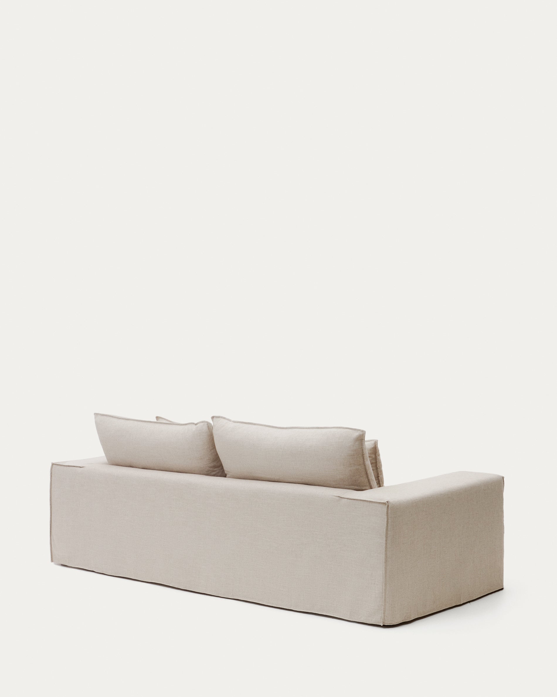 Anarela 3 seater sofa with removable covers and beige linen cushions, 280 cm - Product View